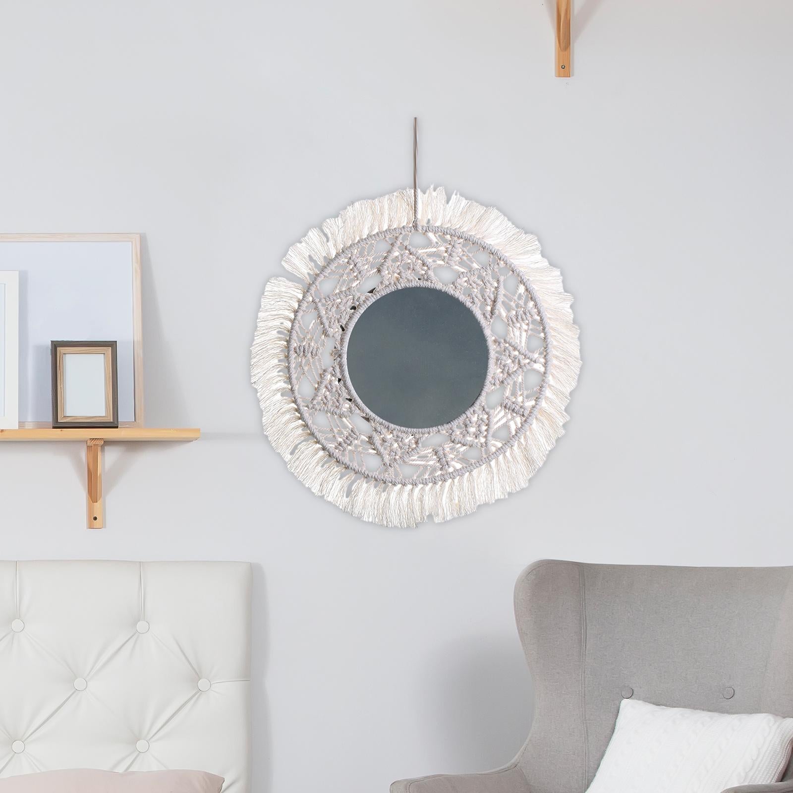 Boho Mirror Decor Round Gift Hanging Wall Mirror for Living Room Dorm Office