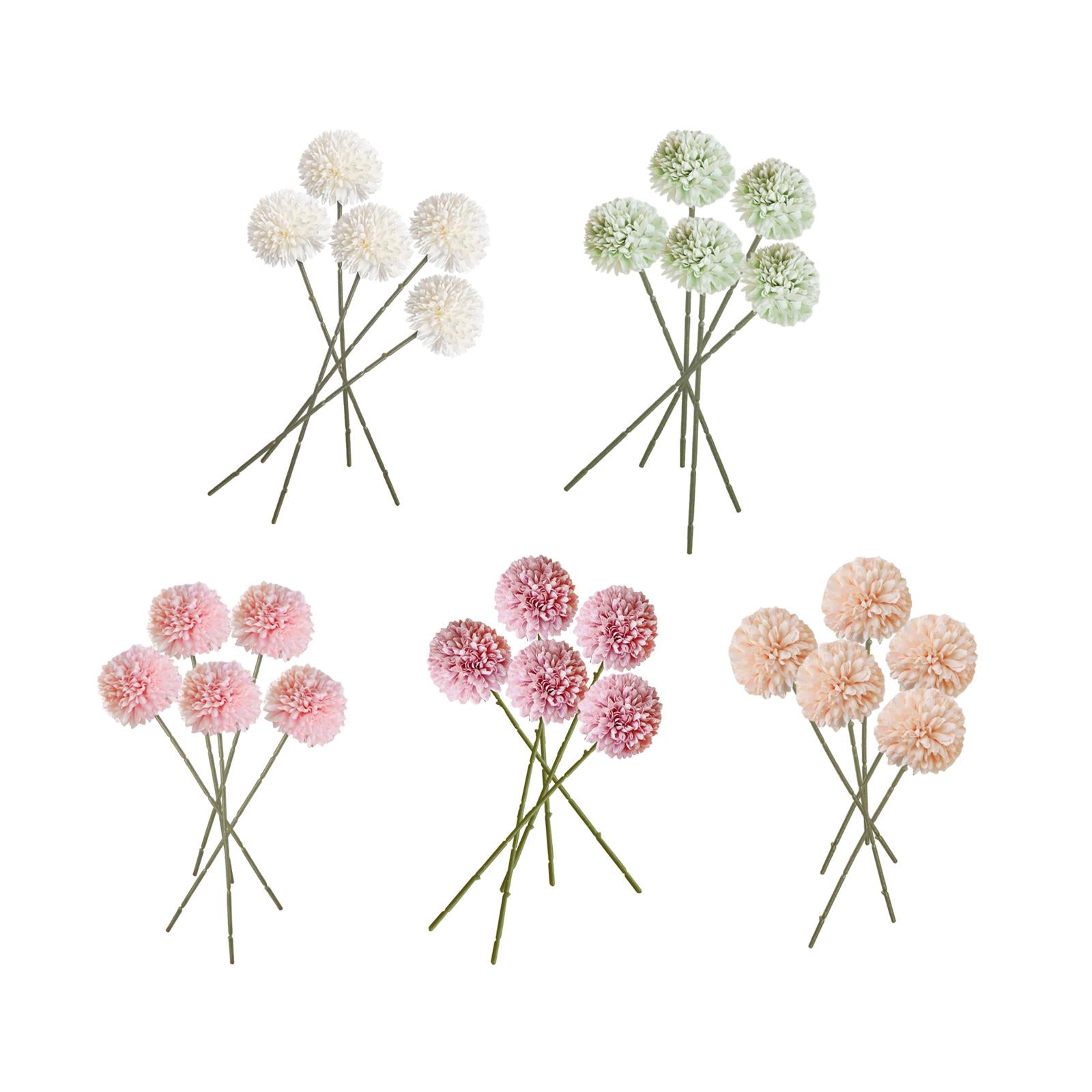 5x Artificial Fake Flower Silk Chrysanthemum Ball for Table House Decoration White
