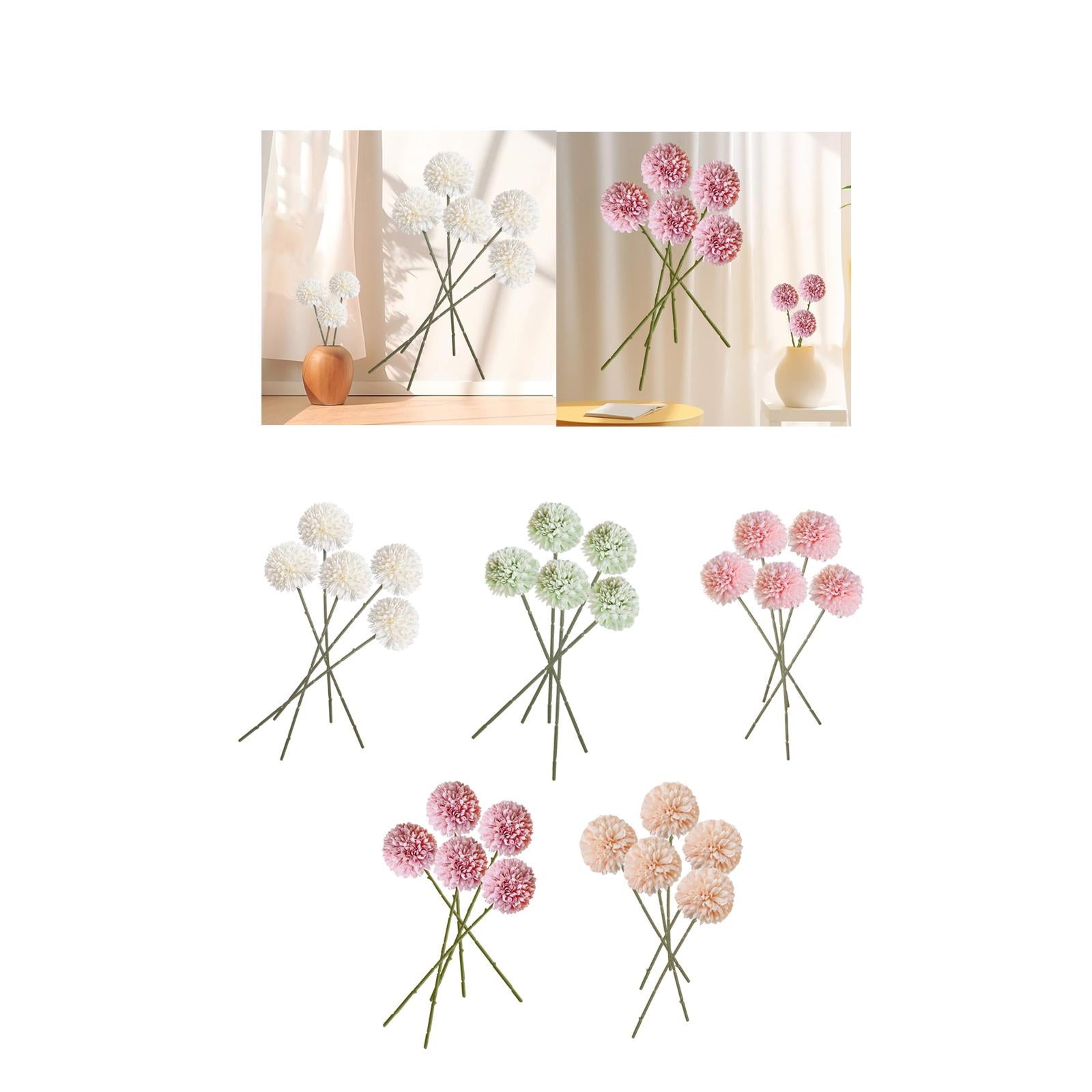 5x Artificial Fake Flower Silk Chrysanthemum Ball for Table House Decoration White