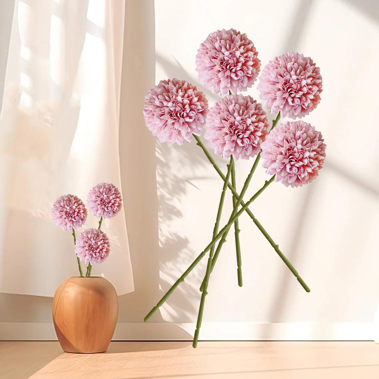 5x Artificial Fake Flower Silk Chrysanthemum Ball for Table House Decoration Purple Pink