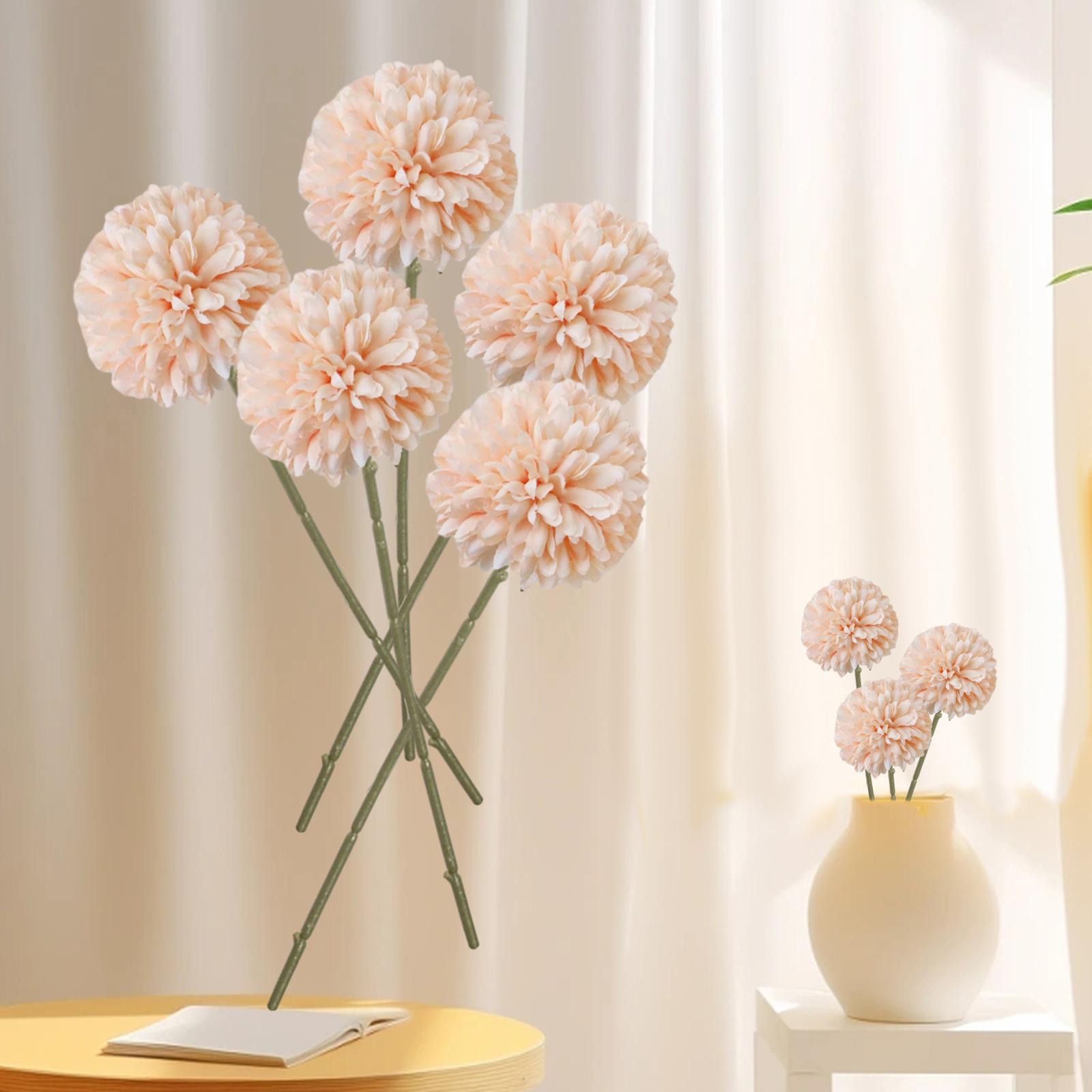 5x Artificial Fake Flower Silk Chrysanthemum Ball for Table House Decoration Champagne