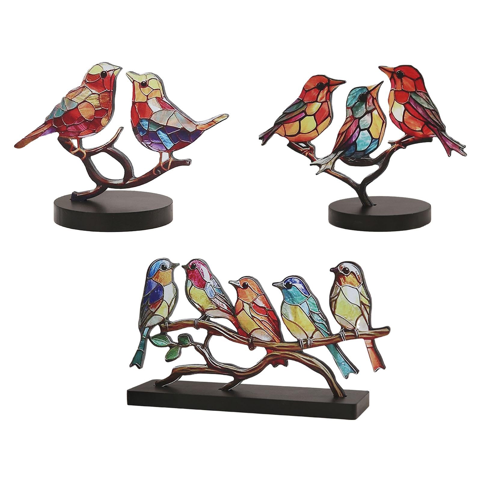 Birds on Branch Tabletop Ornament Bird Statue for Bedroom Entrance Fireplace 2 Birds