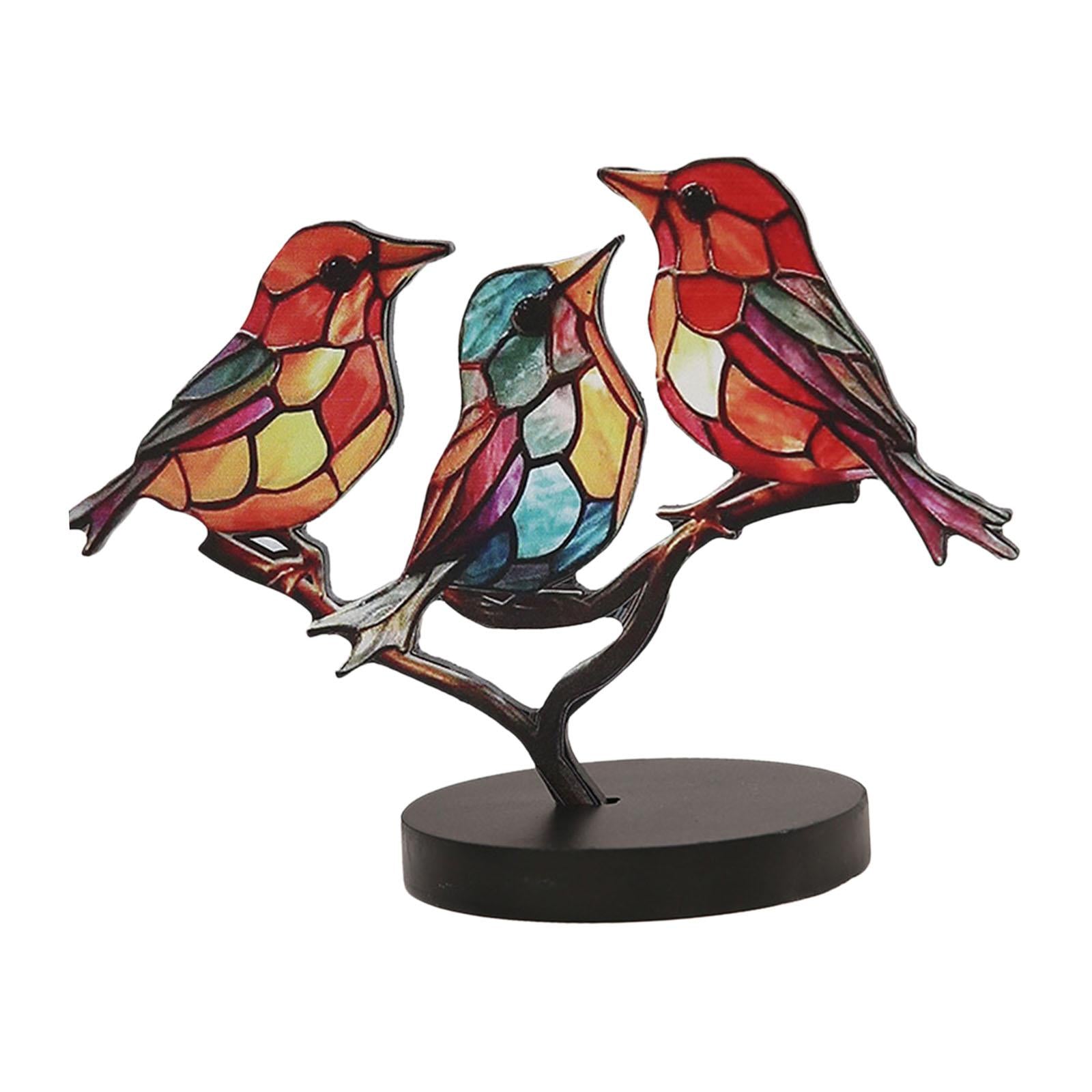 Birds on Branch Tabletop Ornament Bird Statue for Bedroom Entrance Fireplace 3 Birds