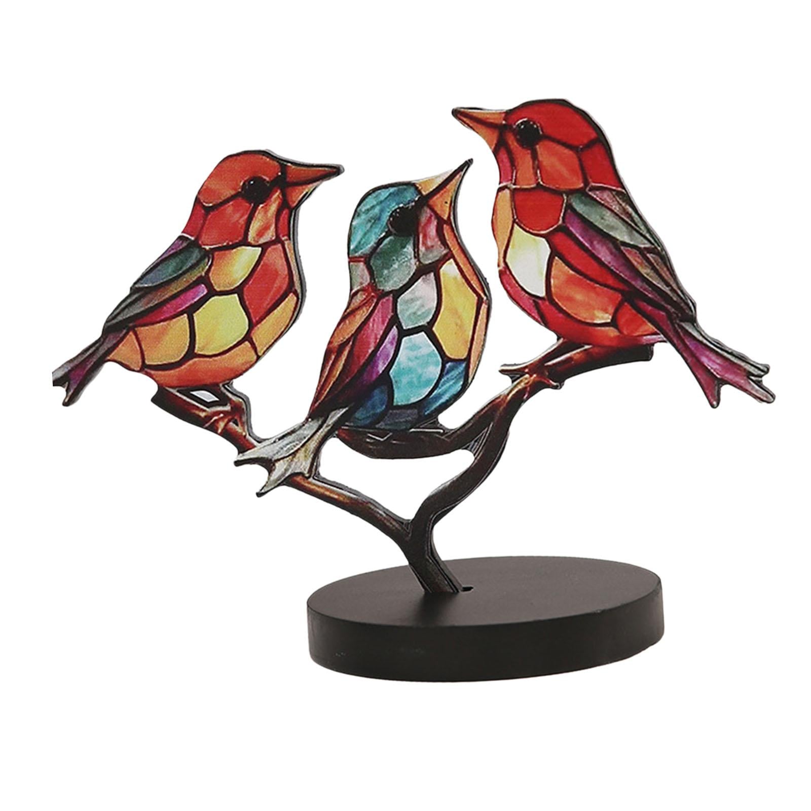 Birds on Branch Tabletop Ornament Bird Statue for Bedroom Entrance Fireplace 3 Birds