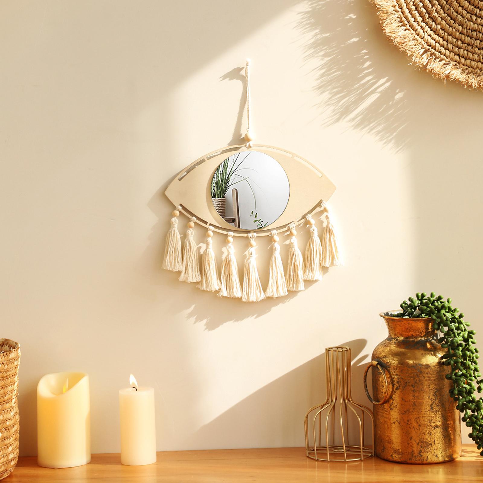 Macrame Mirror Macrame Fringe Decorative Mirror for Living Room Bedroom Dorm Round