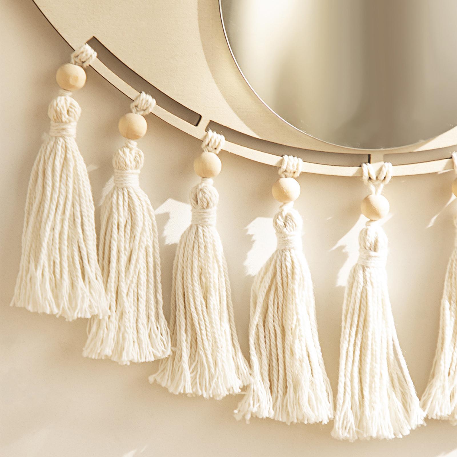 Macrame Mirror Macrame Fringe Decorative Mirror for Living Room Bedroom Dorm Round