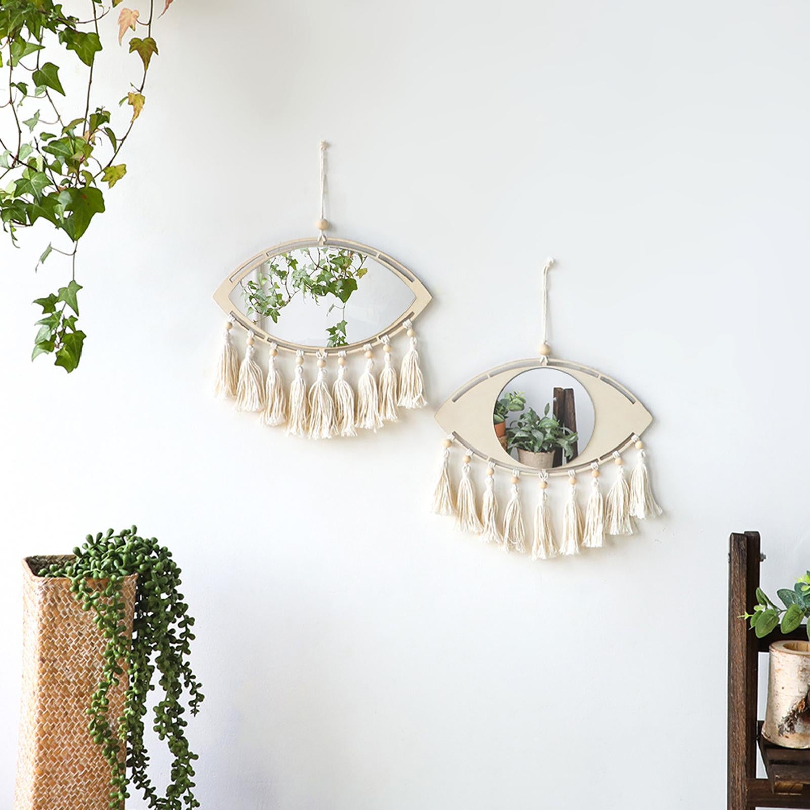 Macrame Mirror Macrame Fringe Decorative Mirror for Living Room Bedroom Dorm Round