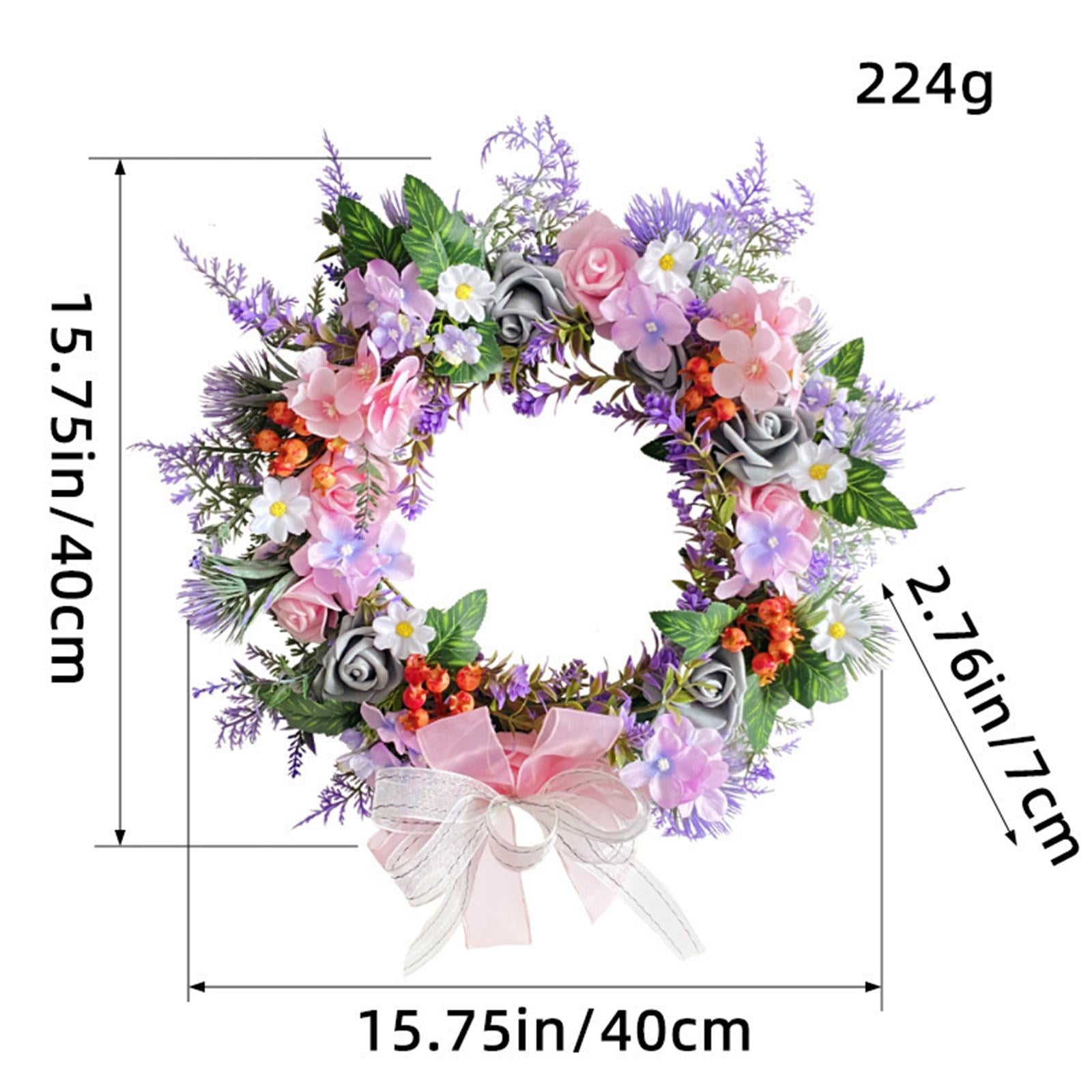 Artificial Green Leaves Wreath with Bowknot Wreath for Farmhouse Office Wall