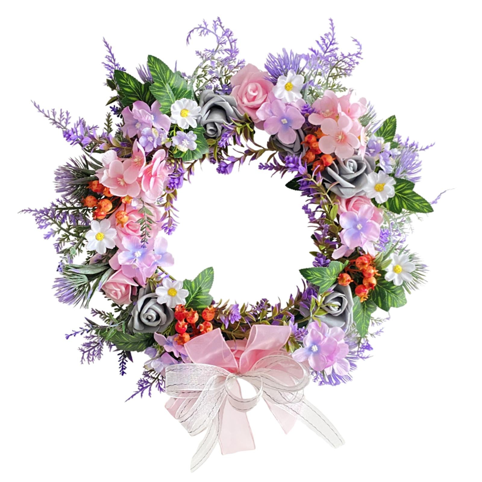 Artificial Green Leaves Wreath with Bowknot Wreath for Farmhouse Office Wall