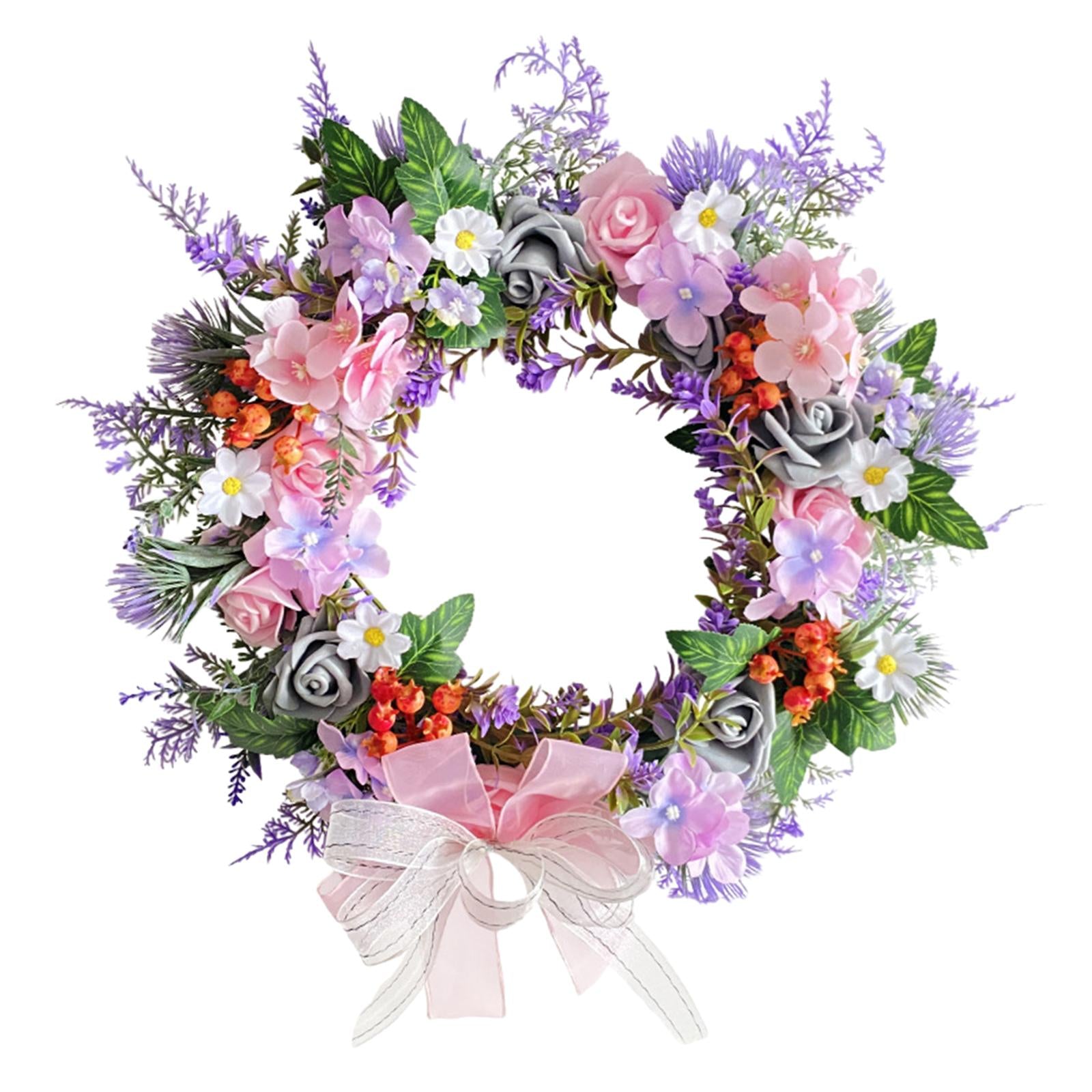 Artificial Green Leaves Wreath with Bowknot Wreath for Farmhouse Office Wall