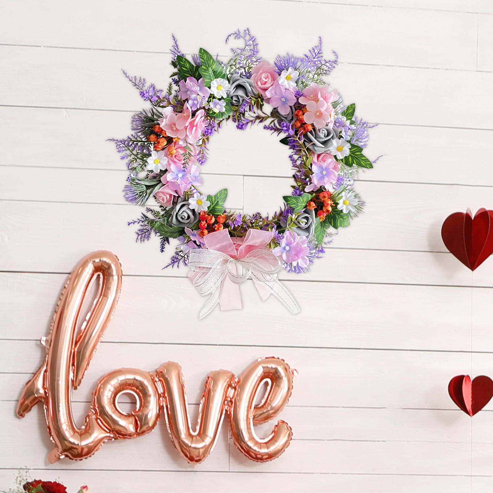Artificial Green Leaves Wreath with Bowknot Wreath for Farmhouse Office Wall