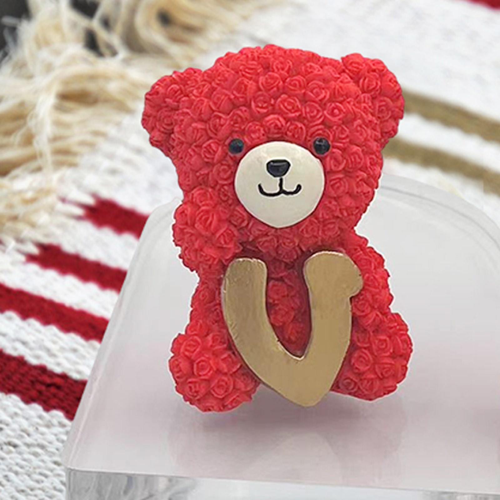 4 Pieces Rose Bear Love Ornament Rose Flower Bear for Anniversary Wife Girls
