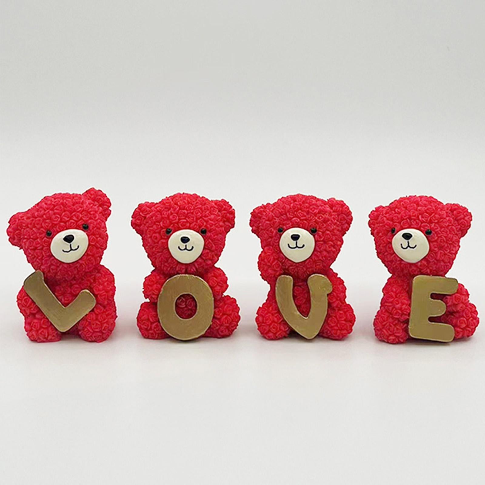 4 Pieces Rose Bear Love Ornament Rose Flower Bear for Anniversary Wife Girls