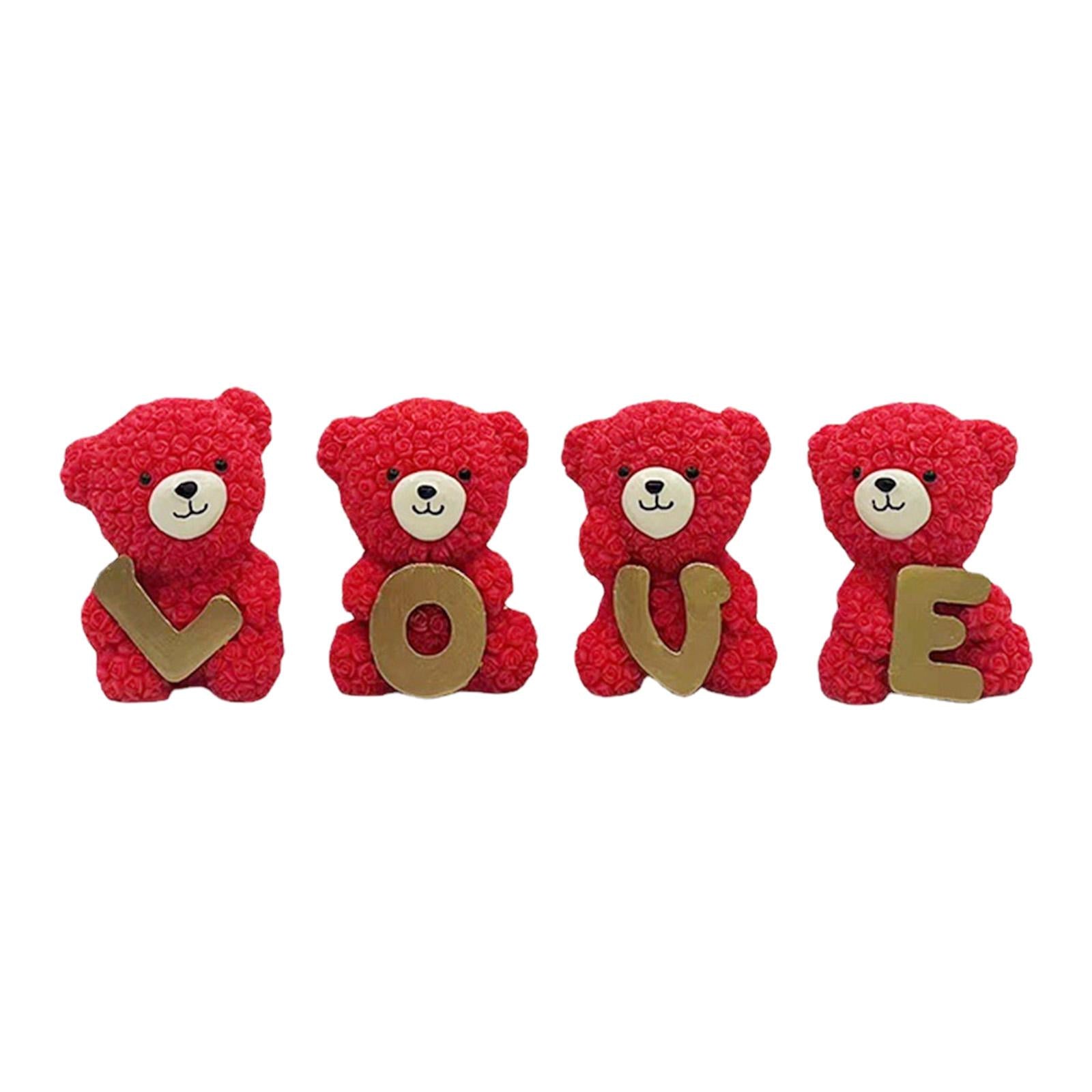 4 Pieces Rose Bear Love Ornament Rose Flower Bear for Anniversary Wife Girls