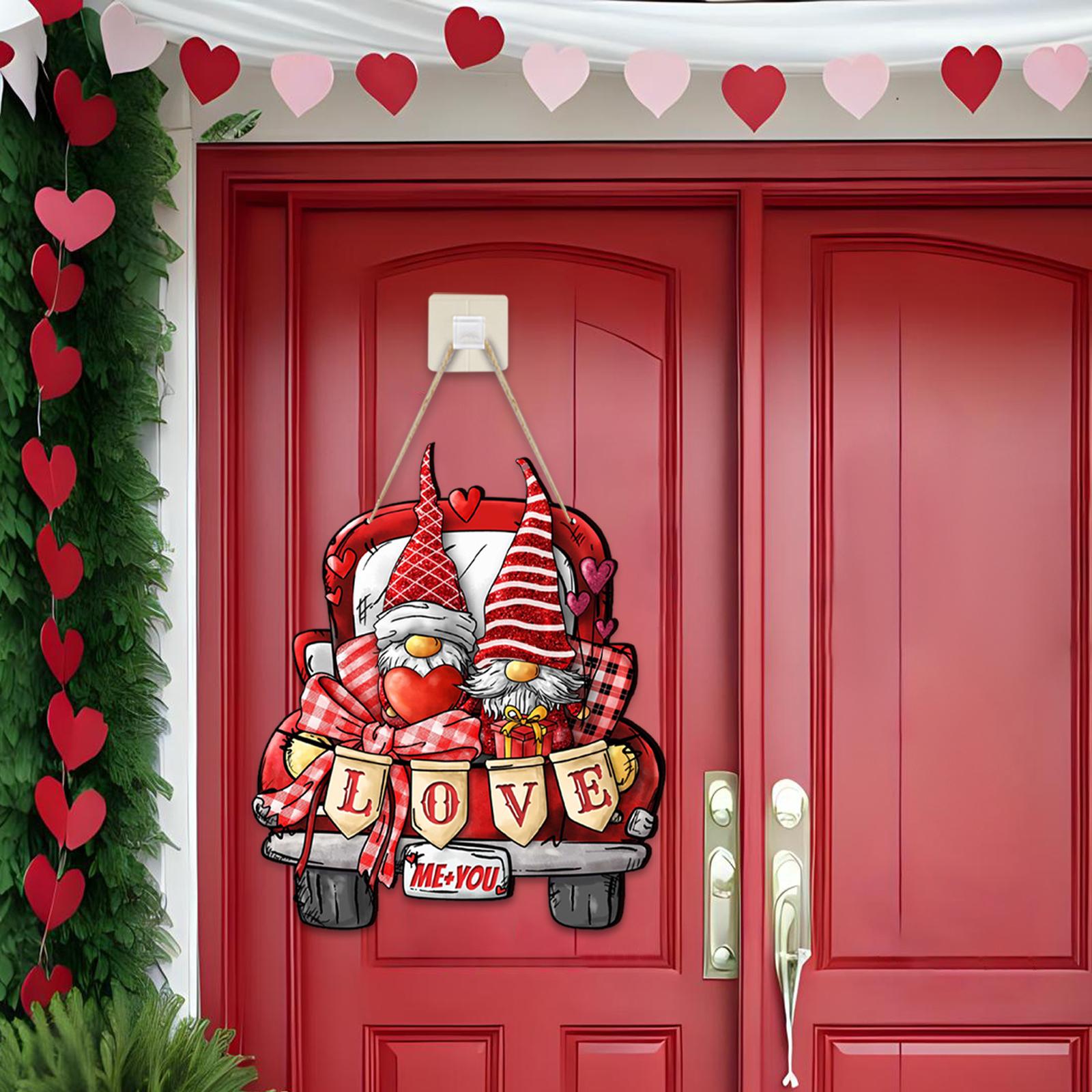 Valentine Gnome Door Sign Hanging Decoration for Window Valentine's Day Wall Style B