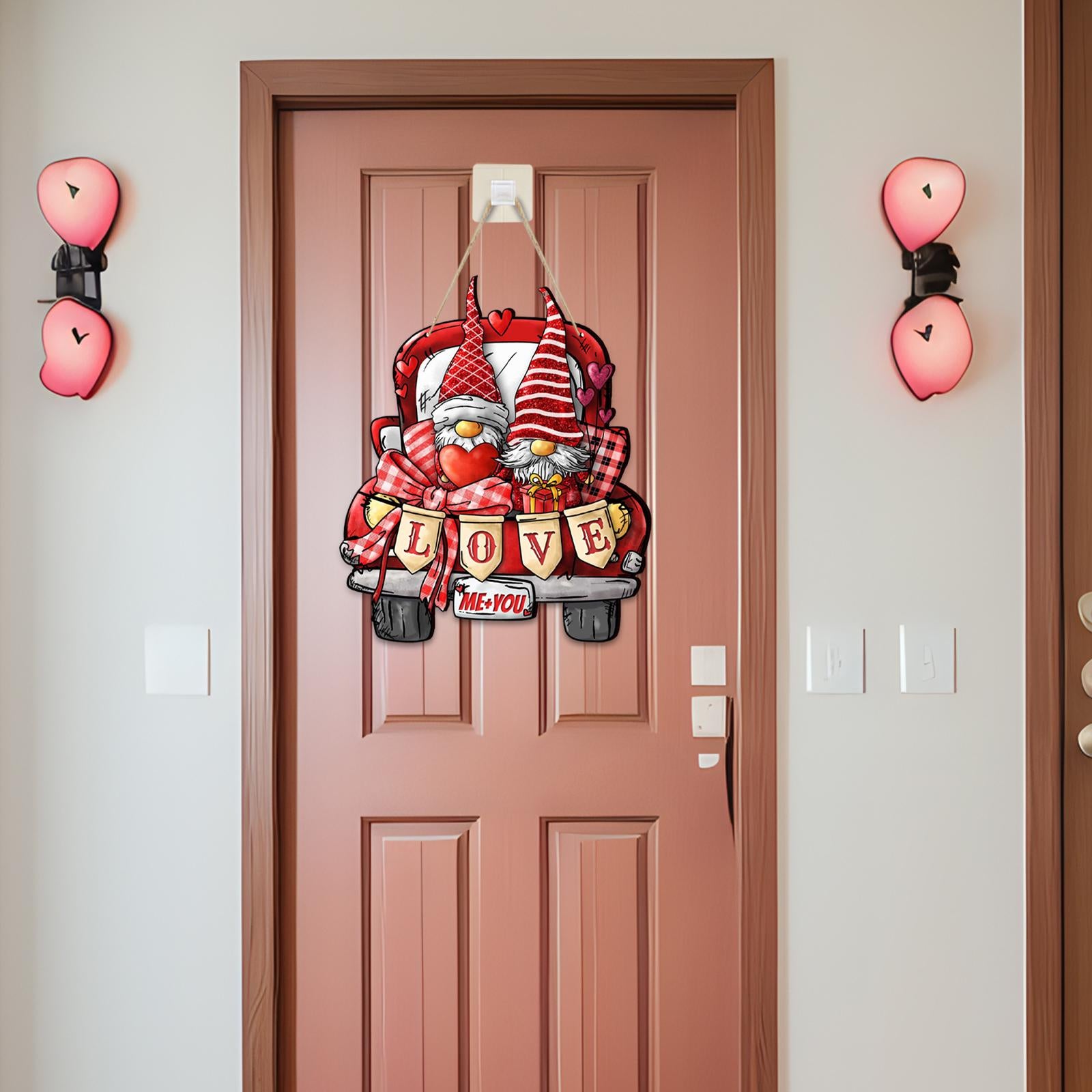 Valentine Gnome Door Sign Hanging Decoration for Window Valentine's Day Wall Style B