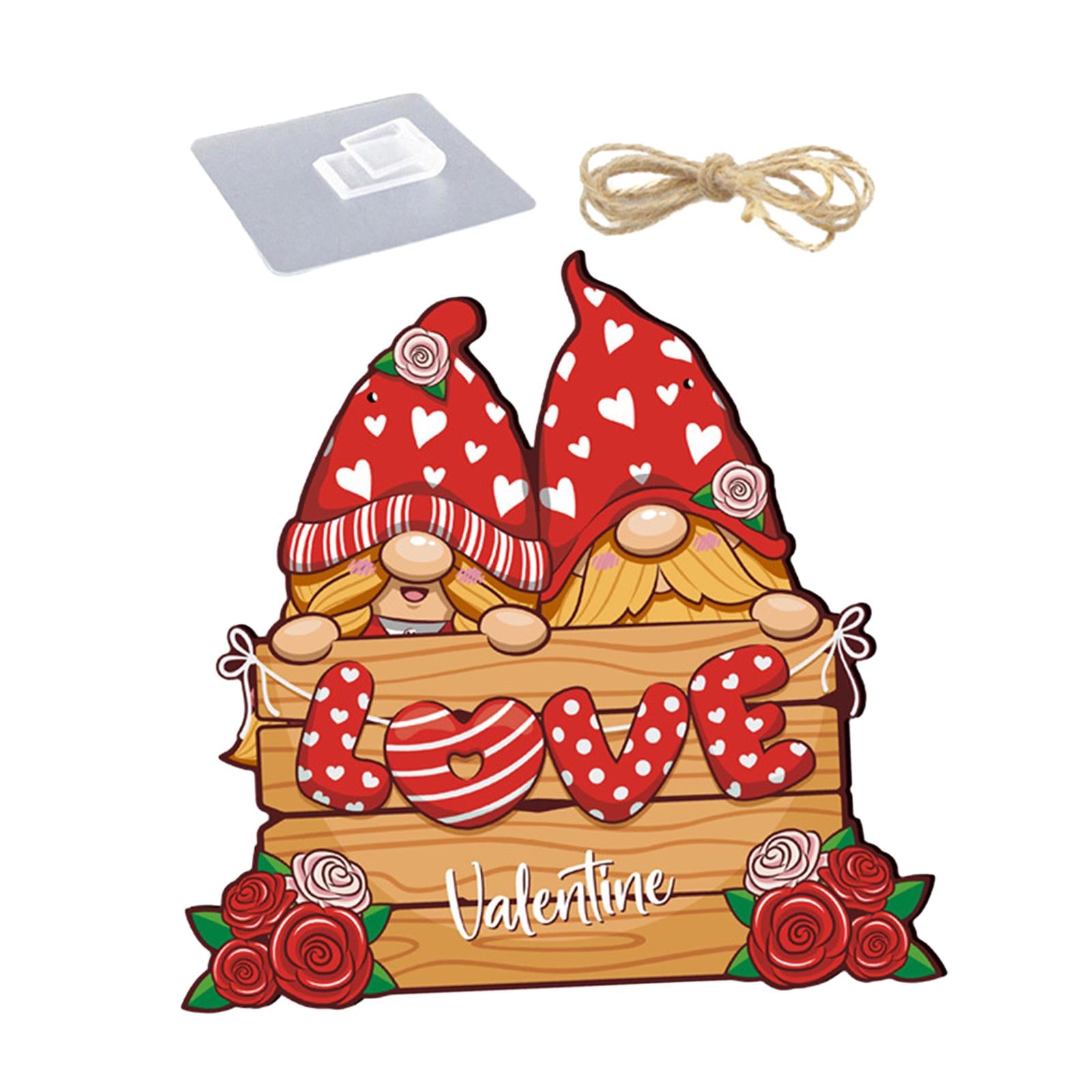 Valentine Gnome Door Sign Hanging Decoration for Window Valentine's Day Wall Style C