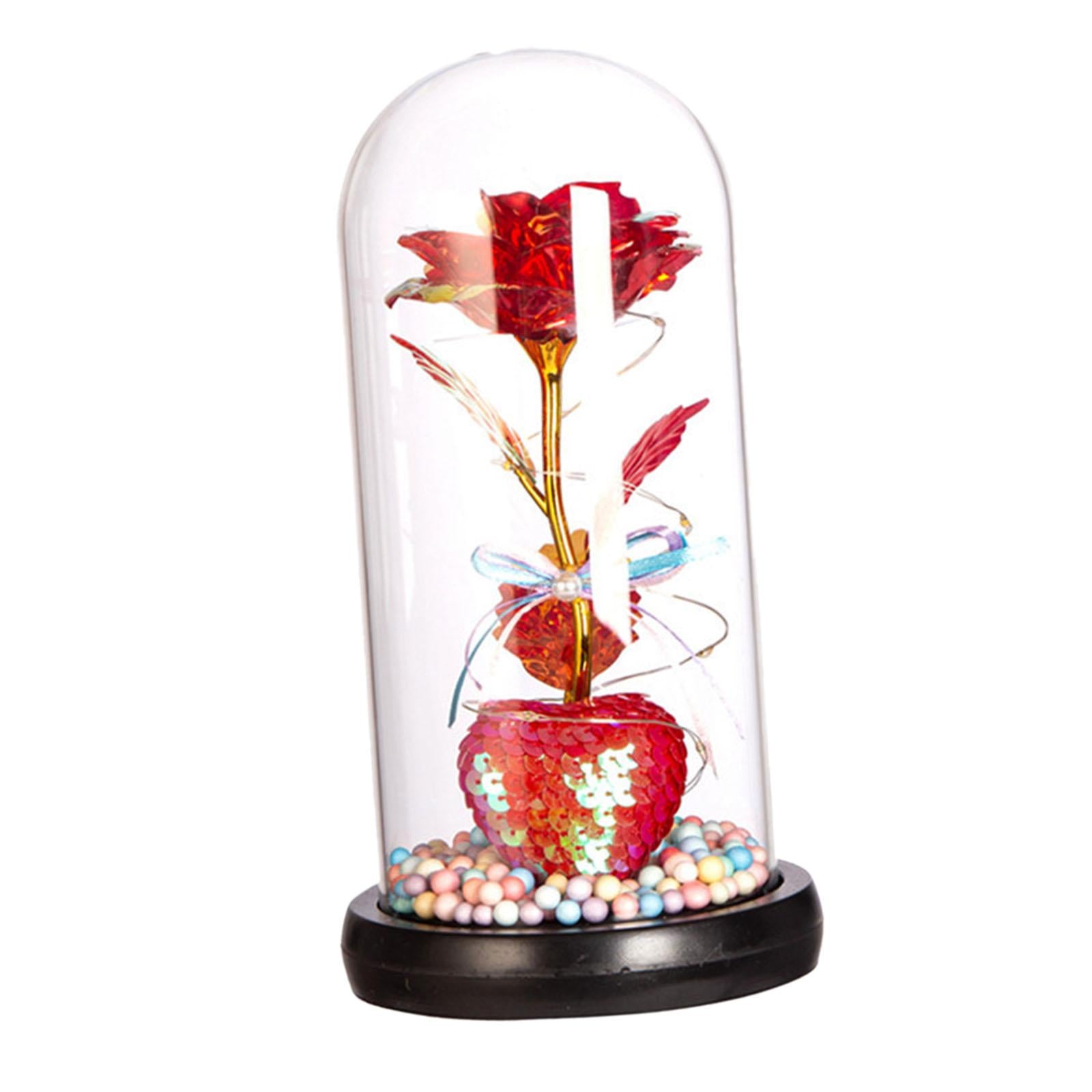 Glass Dome Artificial Flower Light up Flower Gift for Wedding Birthday Party Colorful Lamp