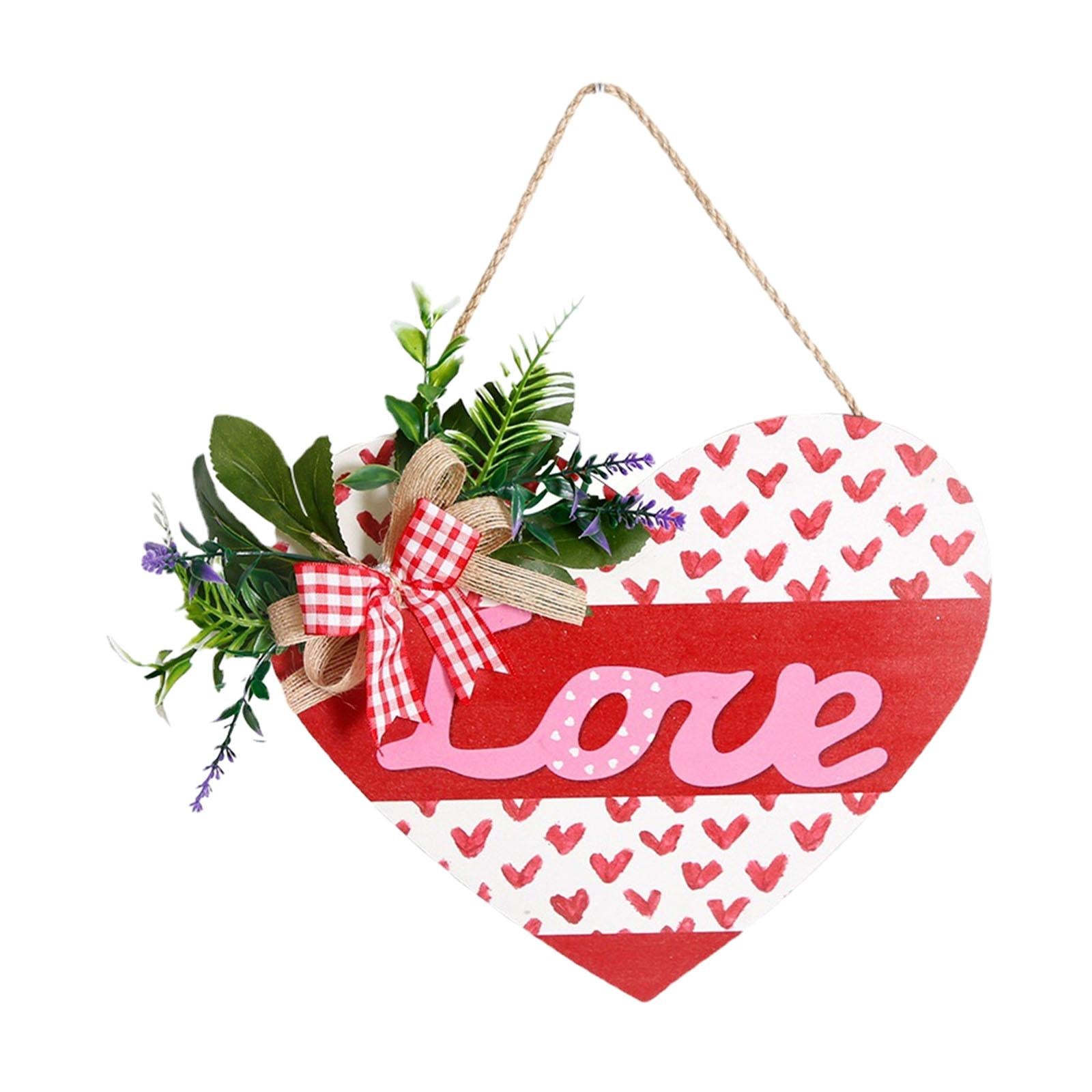 Wooden Hanging Sign Valentine's Day Decoration Heart Shape for Festival Wall Style B
