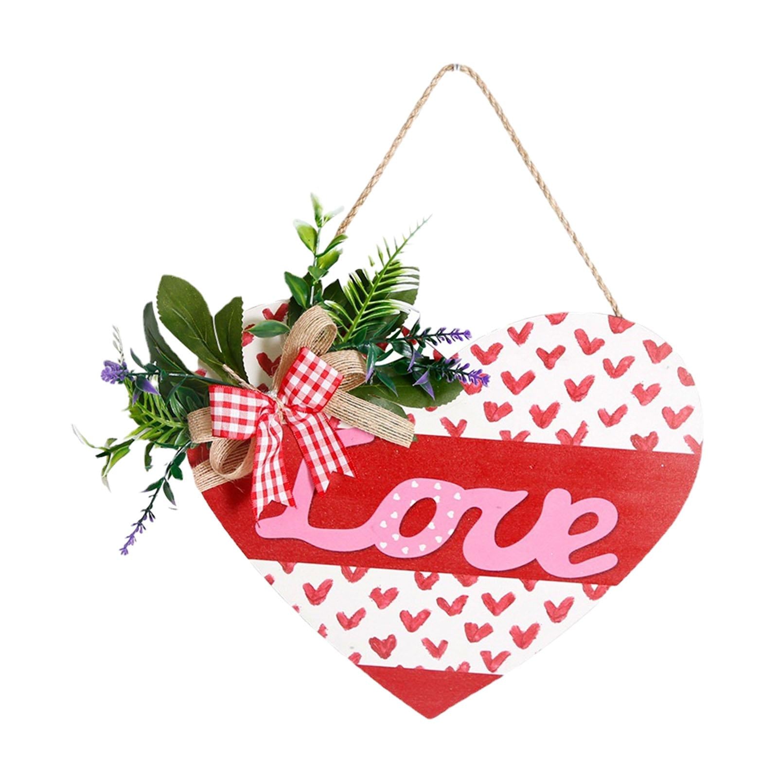 Wooden Hanging Sign Valentine's Day Decoration Heart Shape for Festival Wall Style B
