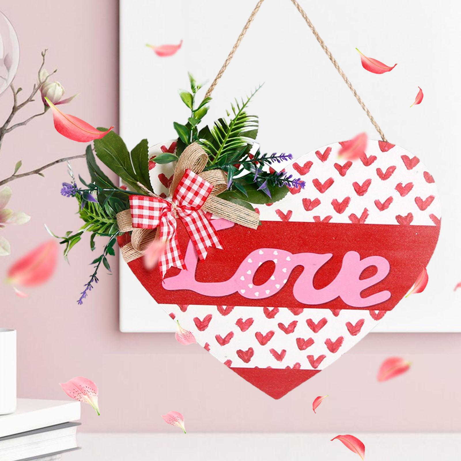 Wooden Hanging Sign Valentine's Day Decoration Heart Shape for Festival Wall Style B