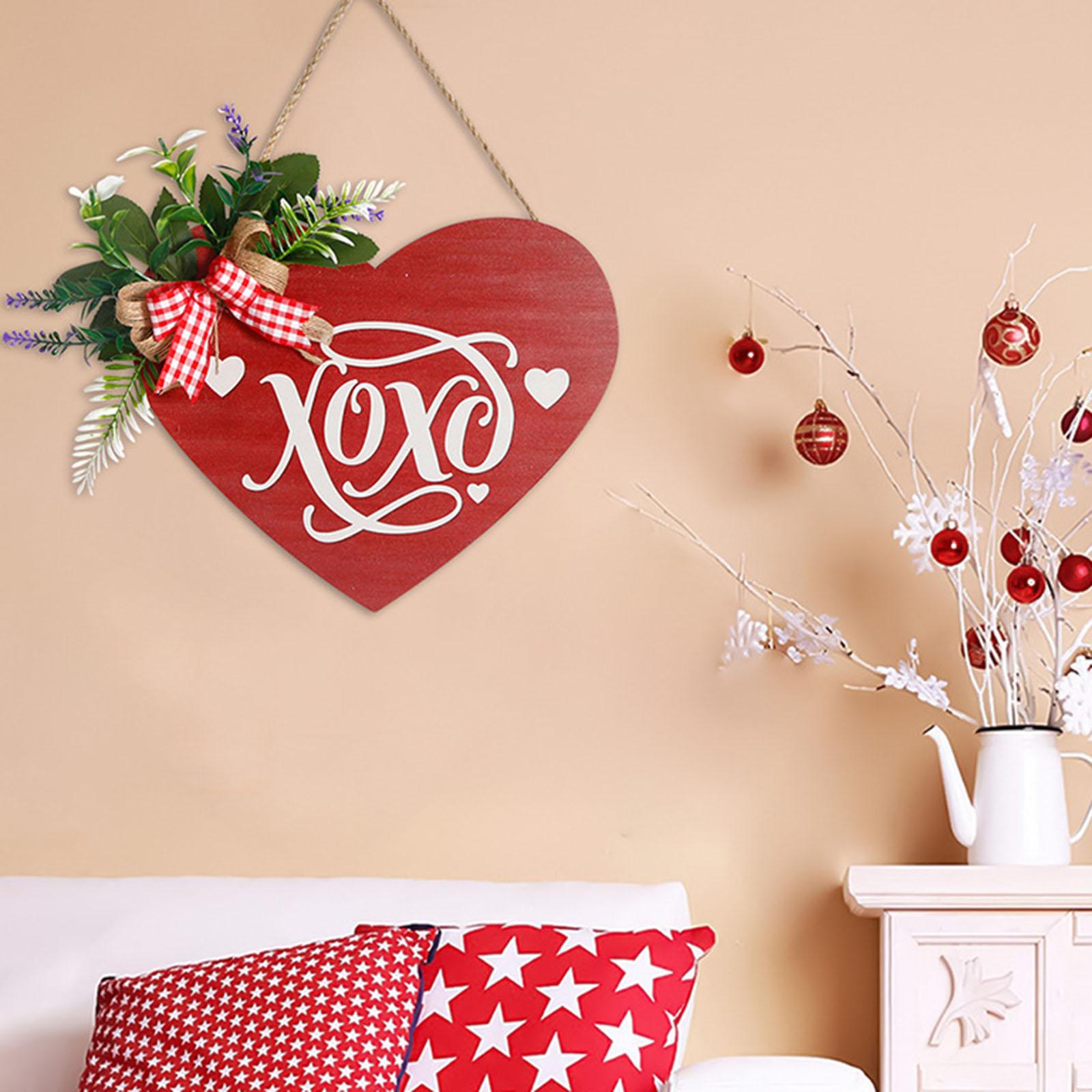 Wooden Hanging Sign Valentine's Day Decoration Heart Shape for Festival Wall Style C