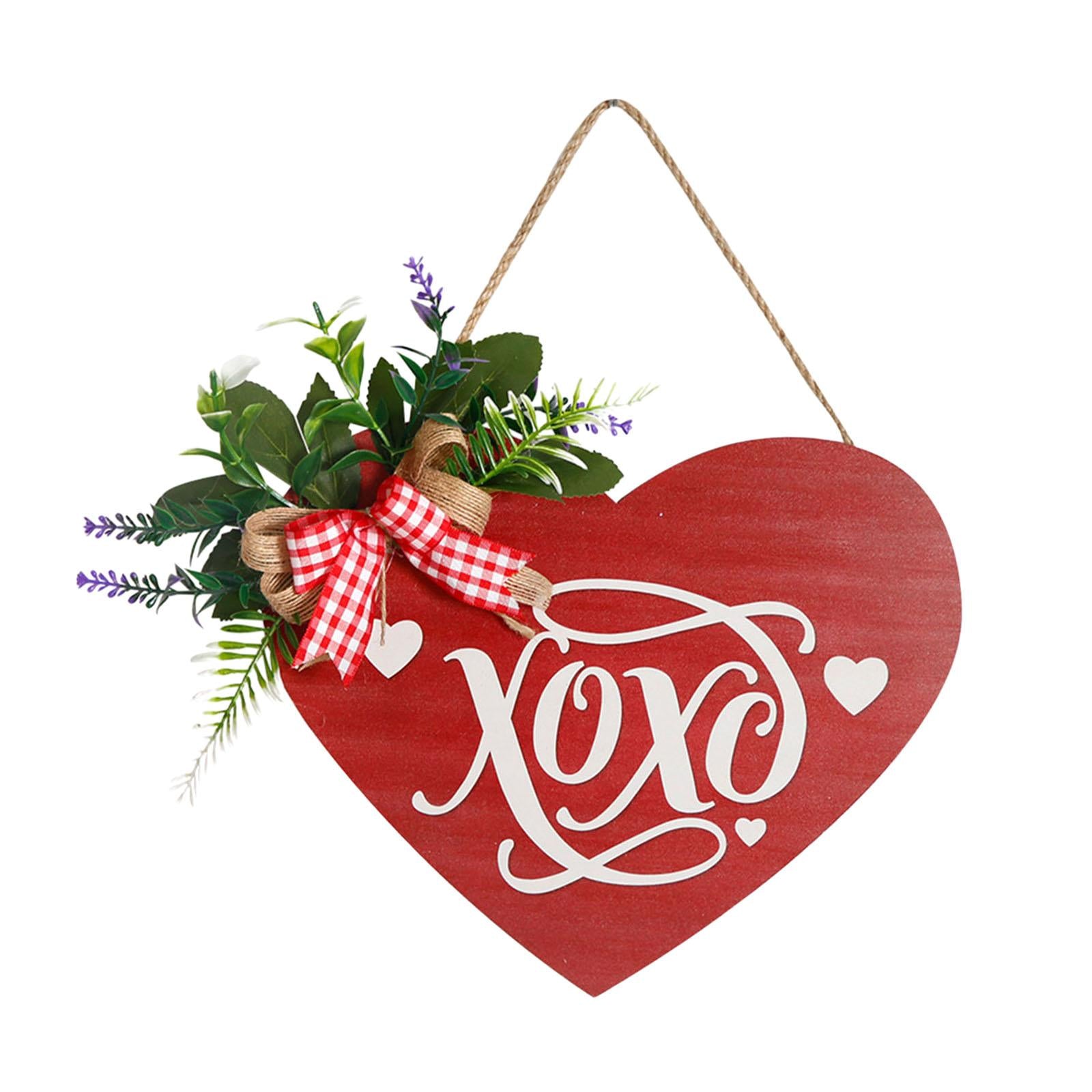 Wooden Hanging Sign Valentine's Day Decoration Heart Shape for Festival Wall Style C