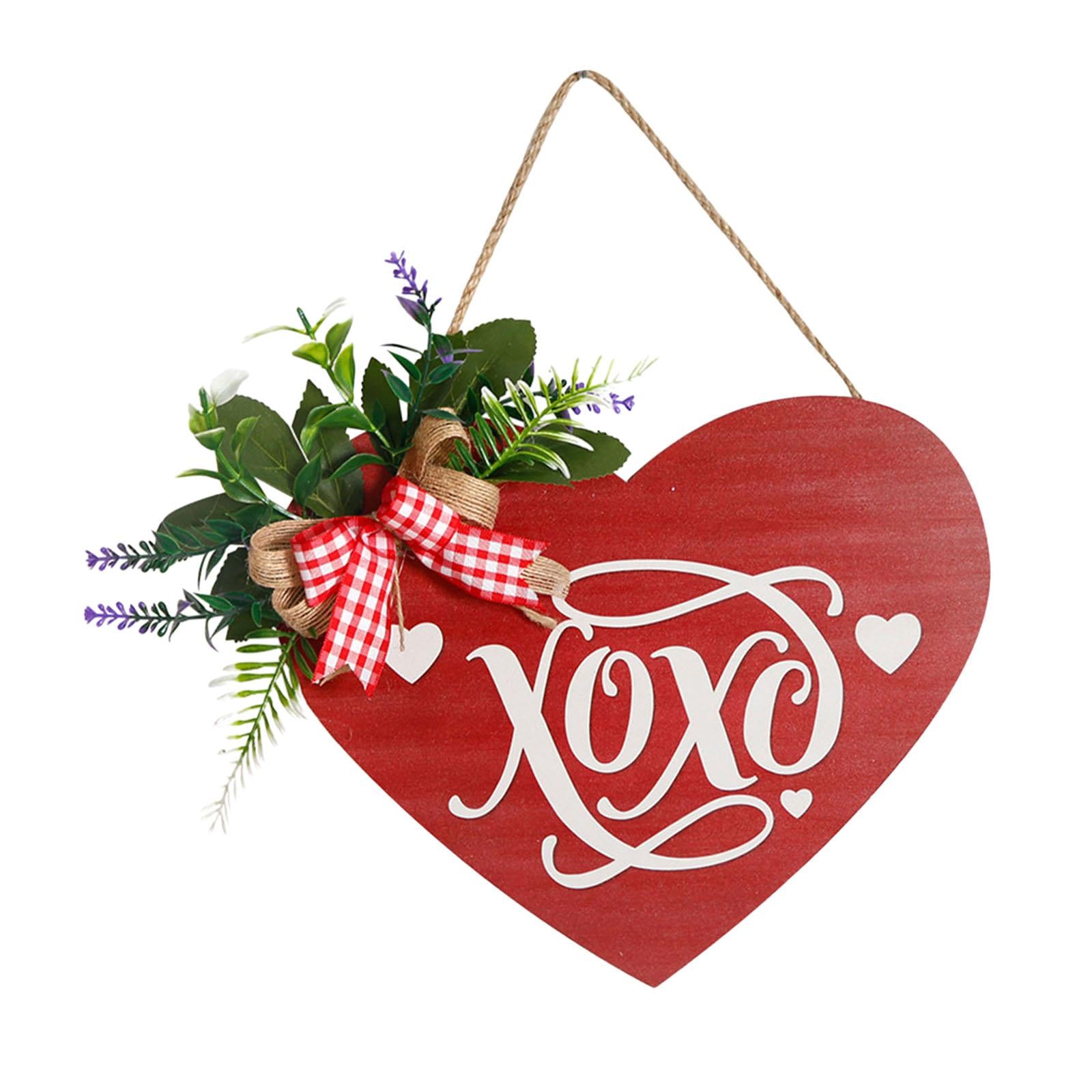 Wooden Hanging Sign Valentine's Day Decoration Heart Shape for Festival Wall Style C