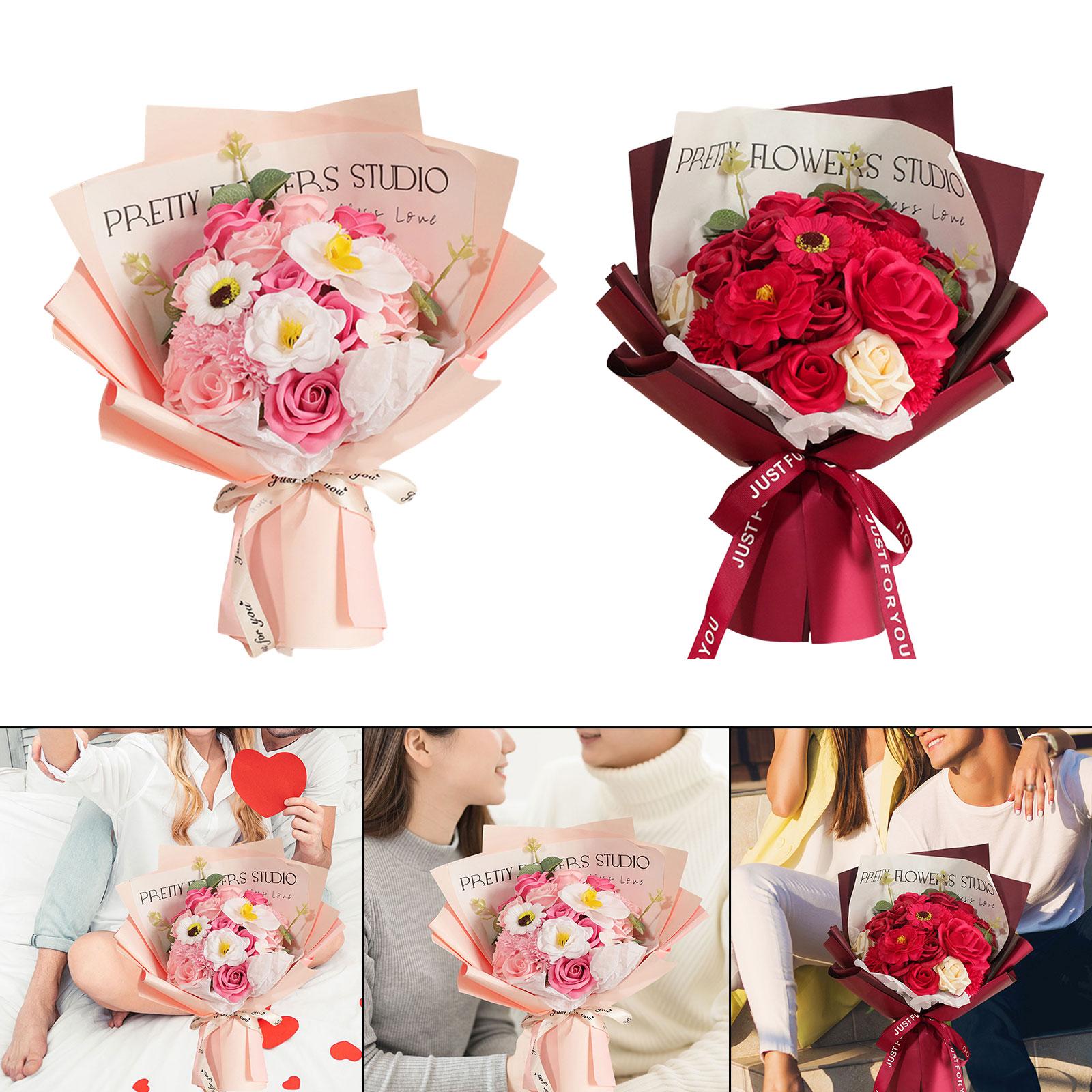 Flower Bouquet Elegant Soap Rose Flower for Mother's Day Engagement Ceremony Pink