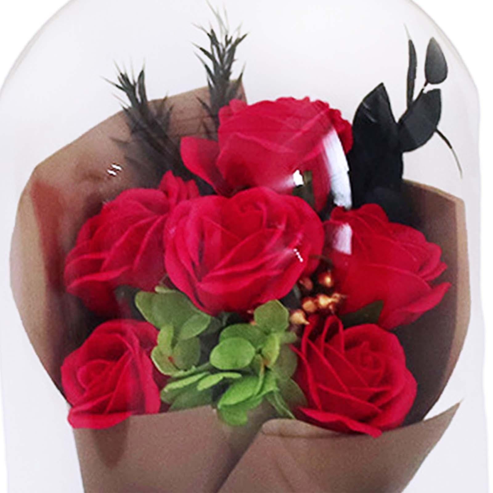 Glass Dome Artificial Flower Valentines Day Decor for Wedding Mother Day Mom Red