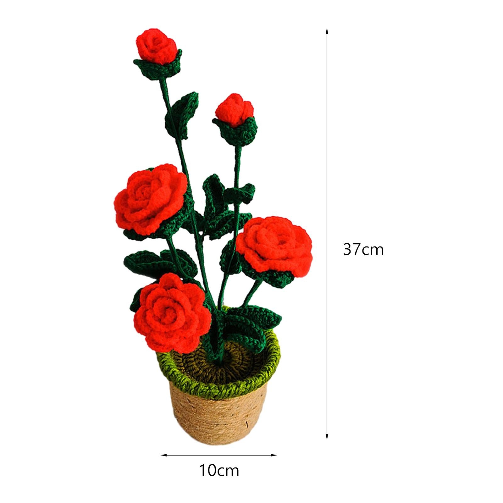 Crochet Potted Flower Eternal Blessing Handcrafted for Bathroom Desk Outdoor 5 rose
