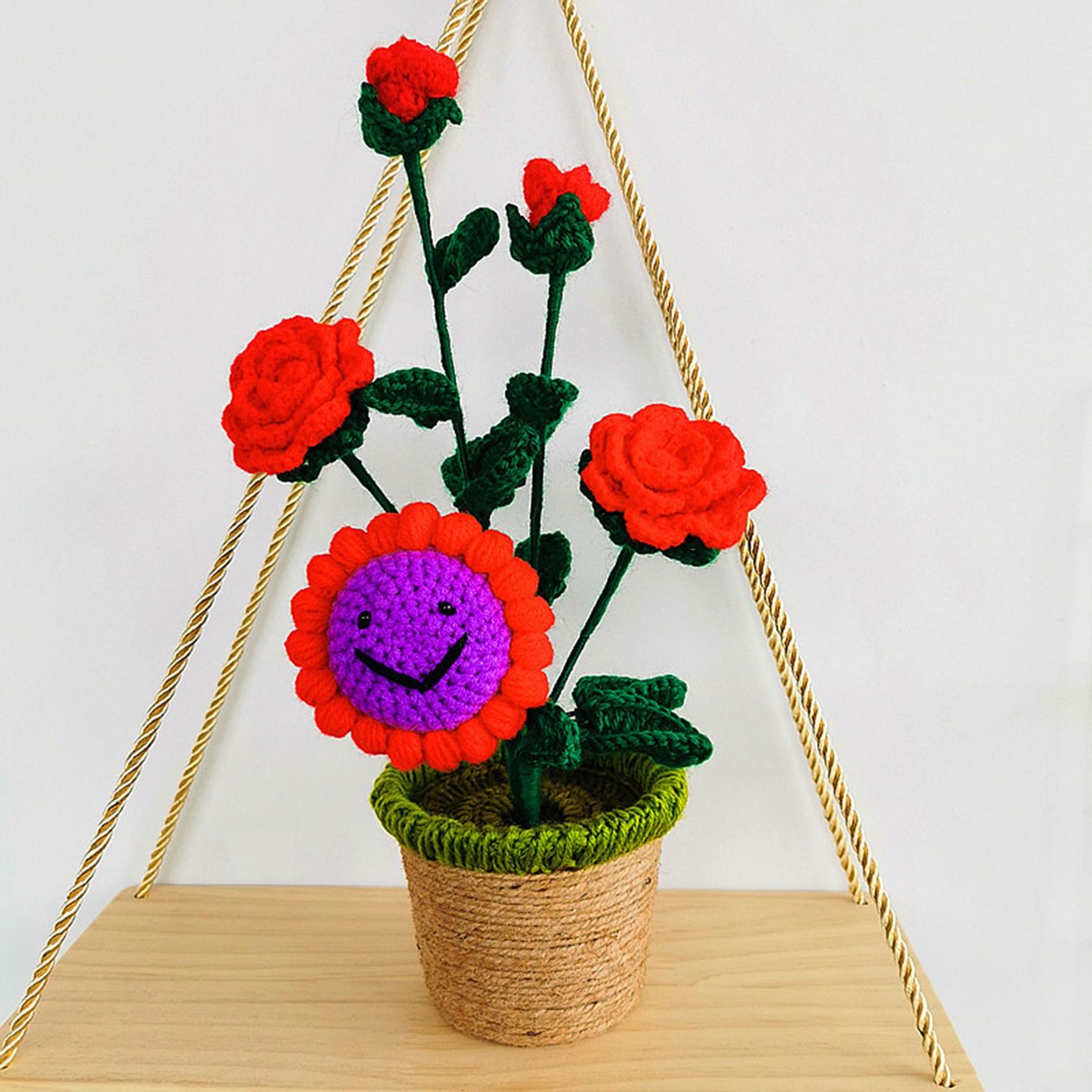 Crochet Potted Flower Eternal Blessing Handcrafted for Bathroom Desk Outdoor rose Sunflower