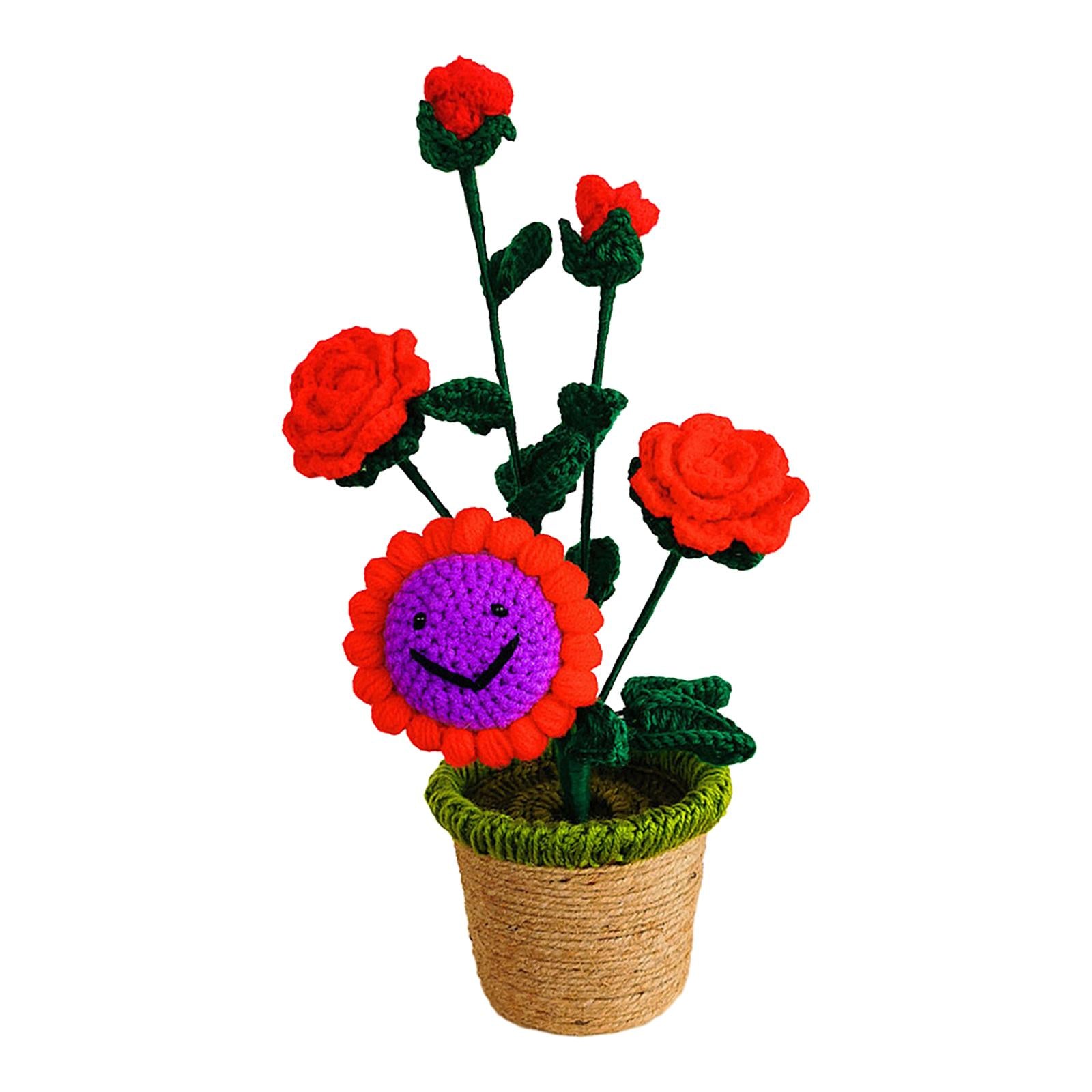 Crochet Potted Flower Eternal Blessing Handcrafted for Bathroom Desk Outdoor rose Sunflower