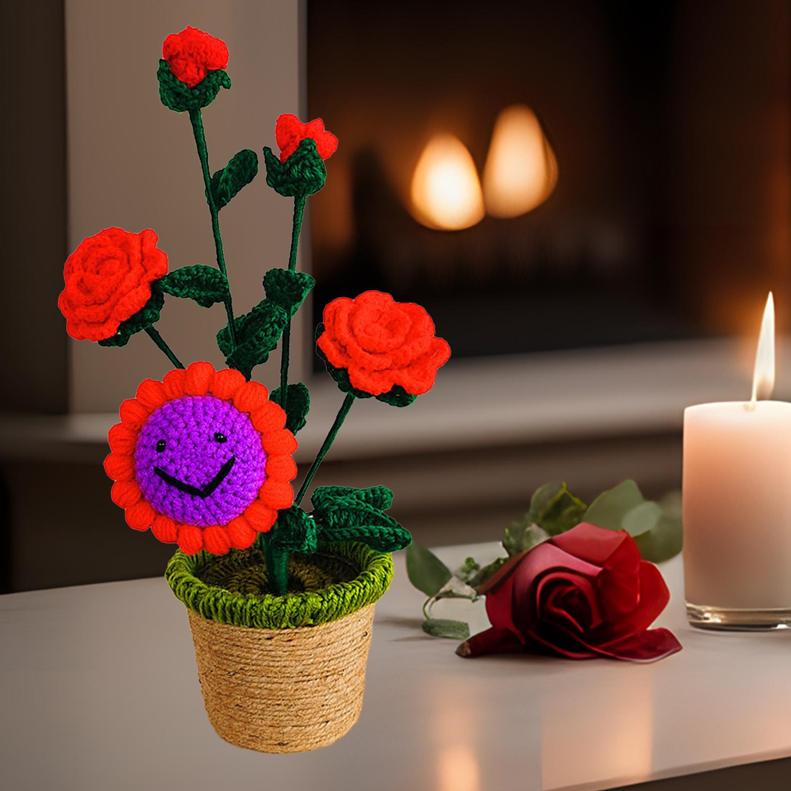 Crochet Potted Flower Eternal Blessing Handcrafted for Bathroom Desk Outdoor rose Sunflower