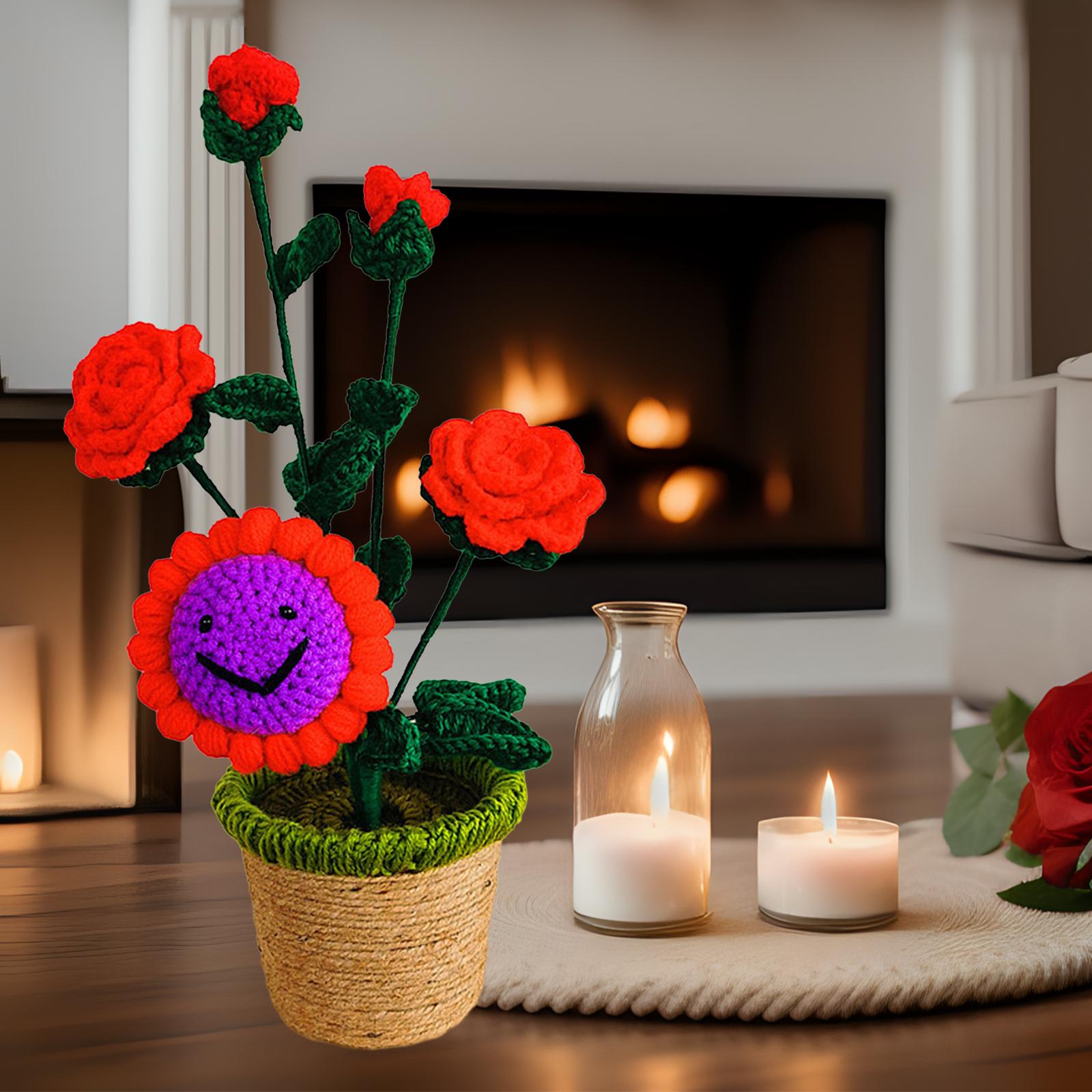 Crochet Potted Flower Eternal Blessing Handcrafted for Bathroom Desk Outdoor rose Sunflower