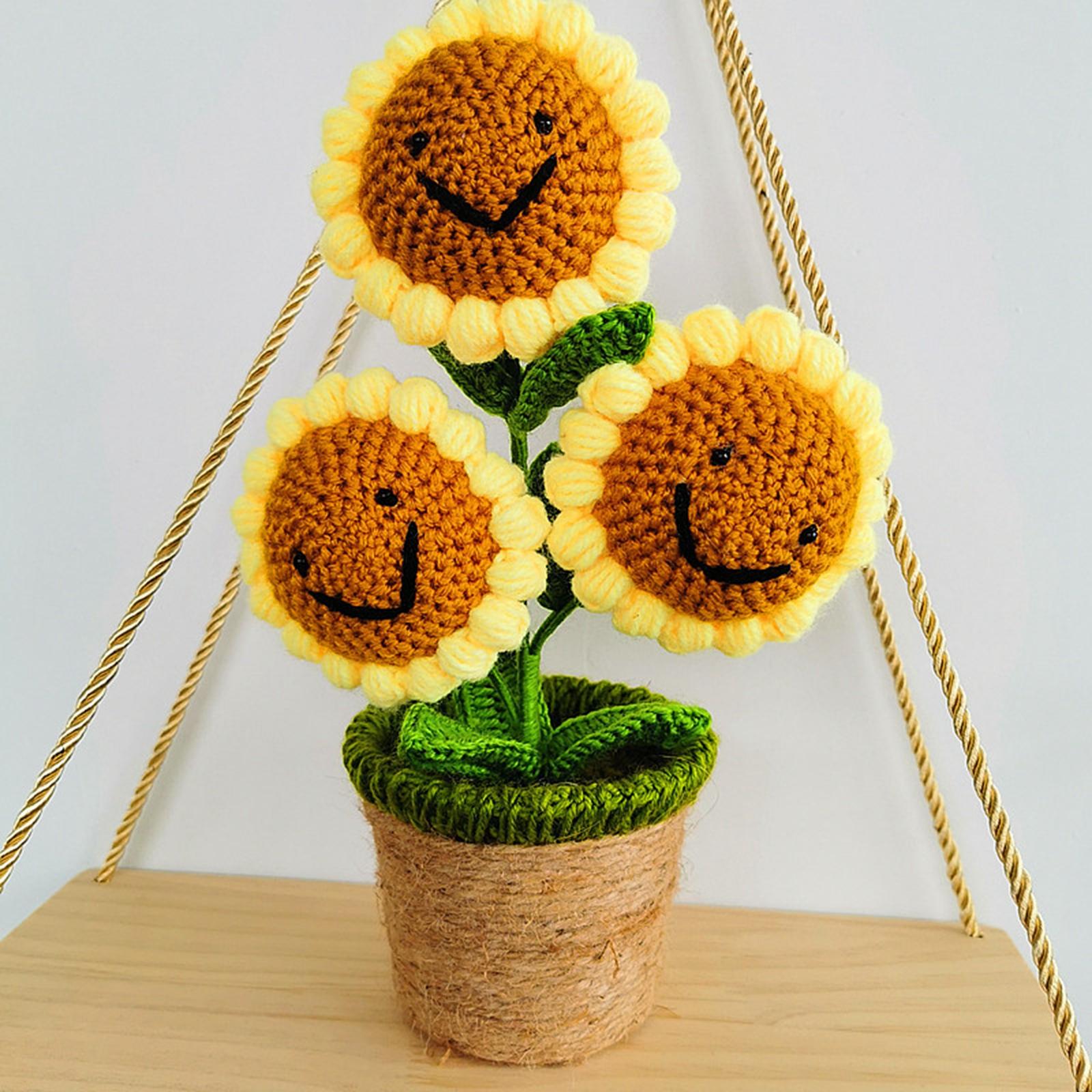 Crochet Potted Flower Eternal Blessing Handcrafted for Bathroom Desk Outdoor 3 Sunflower