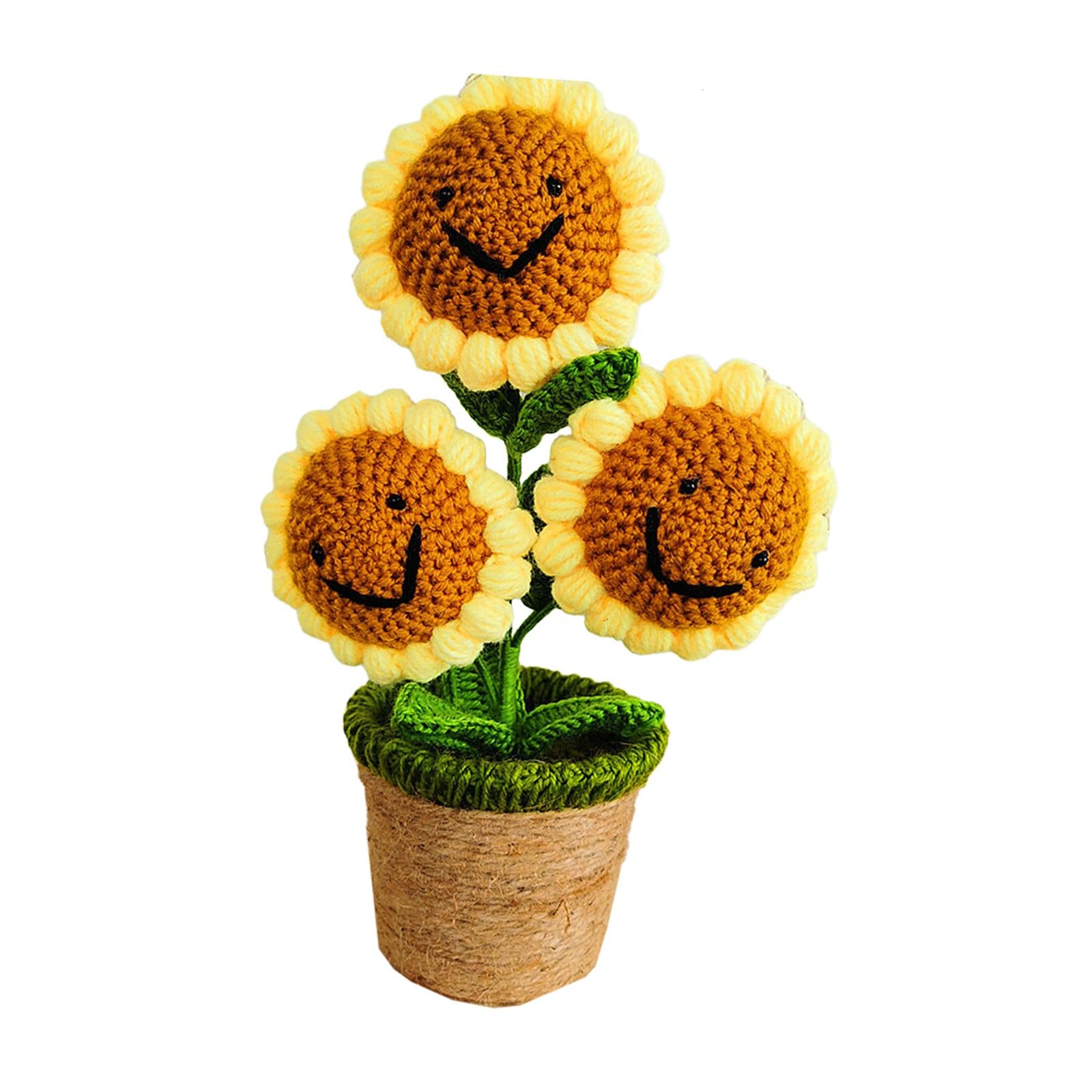 Crochet Potted Flower Eternal Blessing Handcrafted for Bathroom Desk Outdoor 3 Sunflower