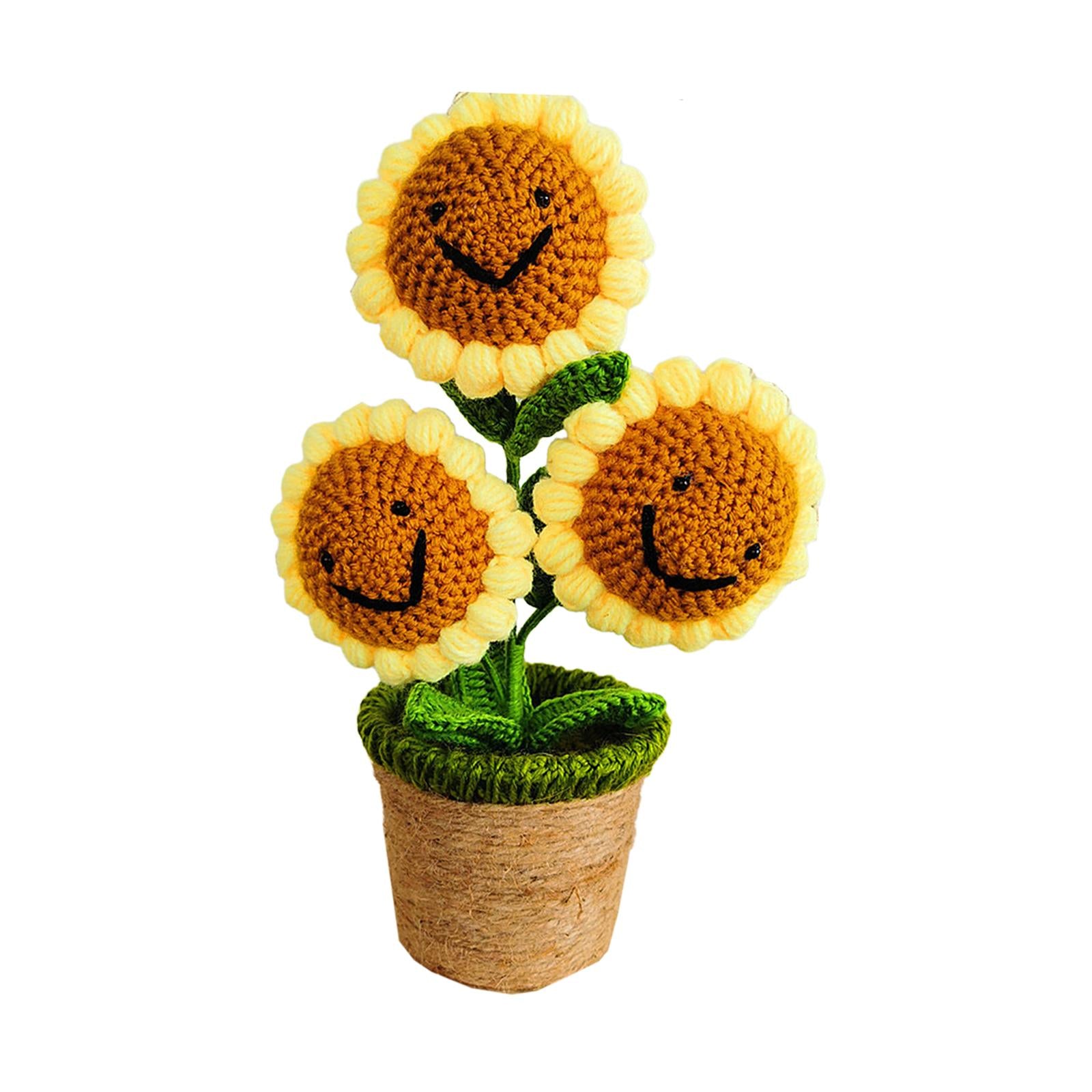 Crochet Potted Flower Eternal Blessing Handcrafted for Bathroom Desk Outdoor 3 Sunflower