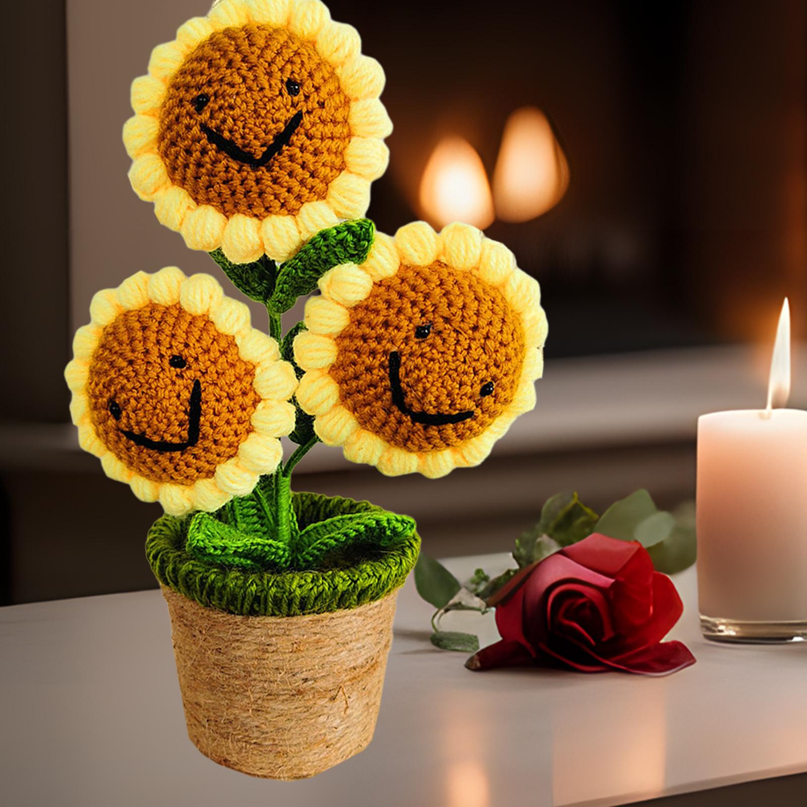 Crochet Potted Flower Eternal Blessing Handcrafted for Bathroom Desk Outdoor 3 Sunflower