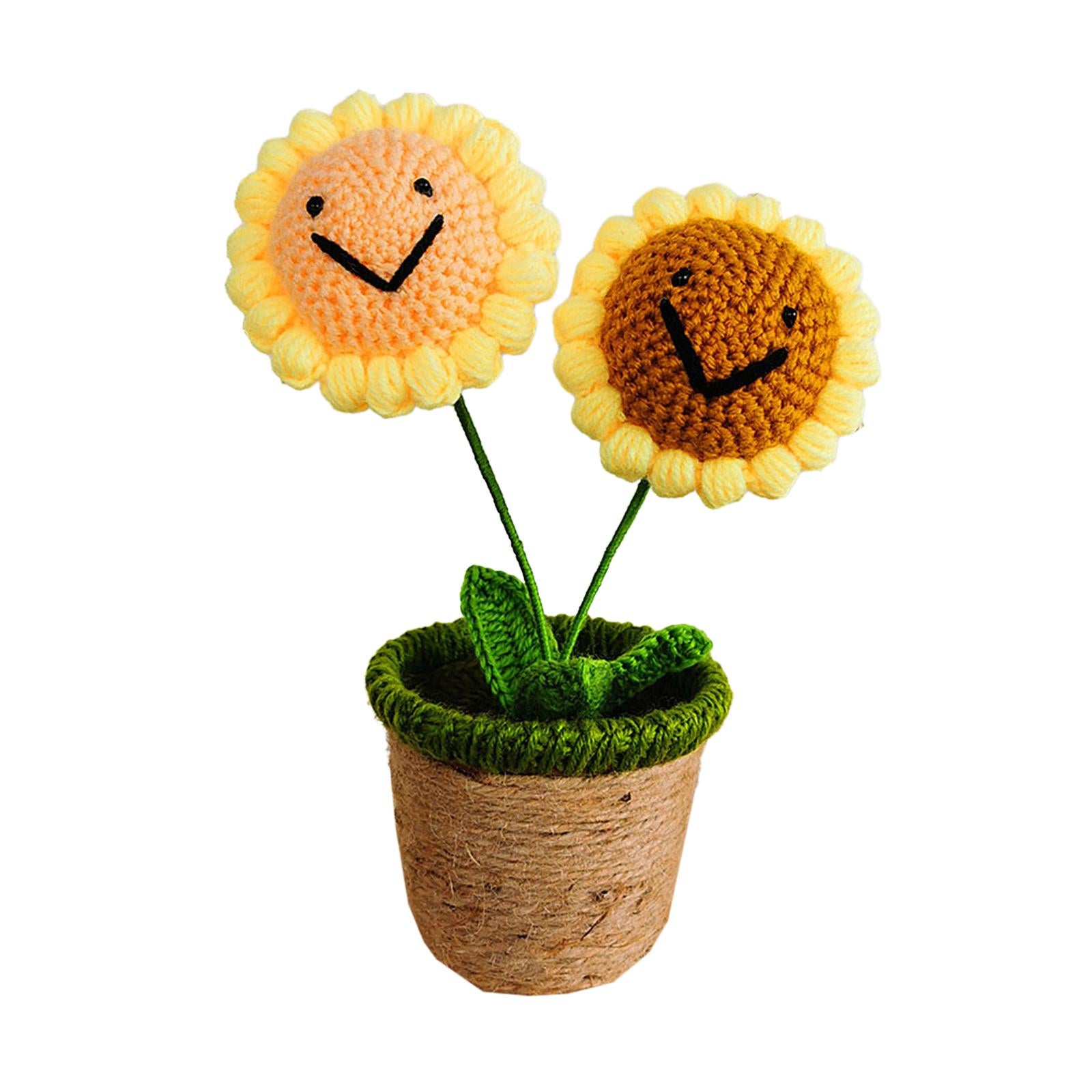 Crochet Potted Flower Eternal Blessing Handcrafted for Bathroom Desk Outdoor 2 Sunflower