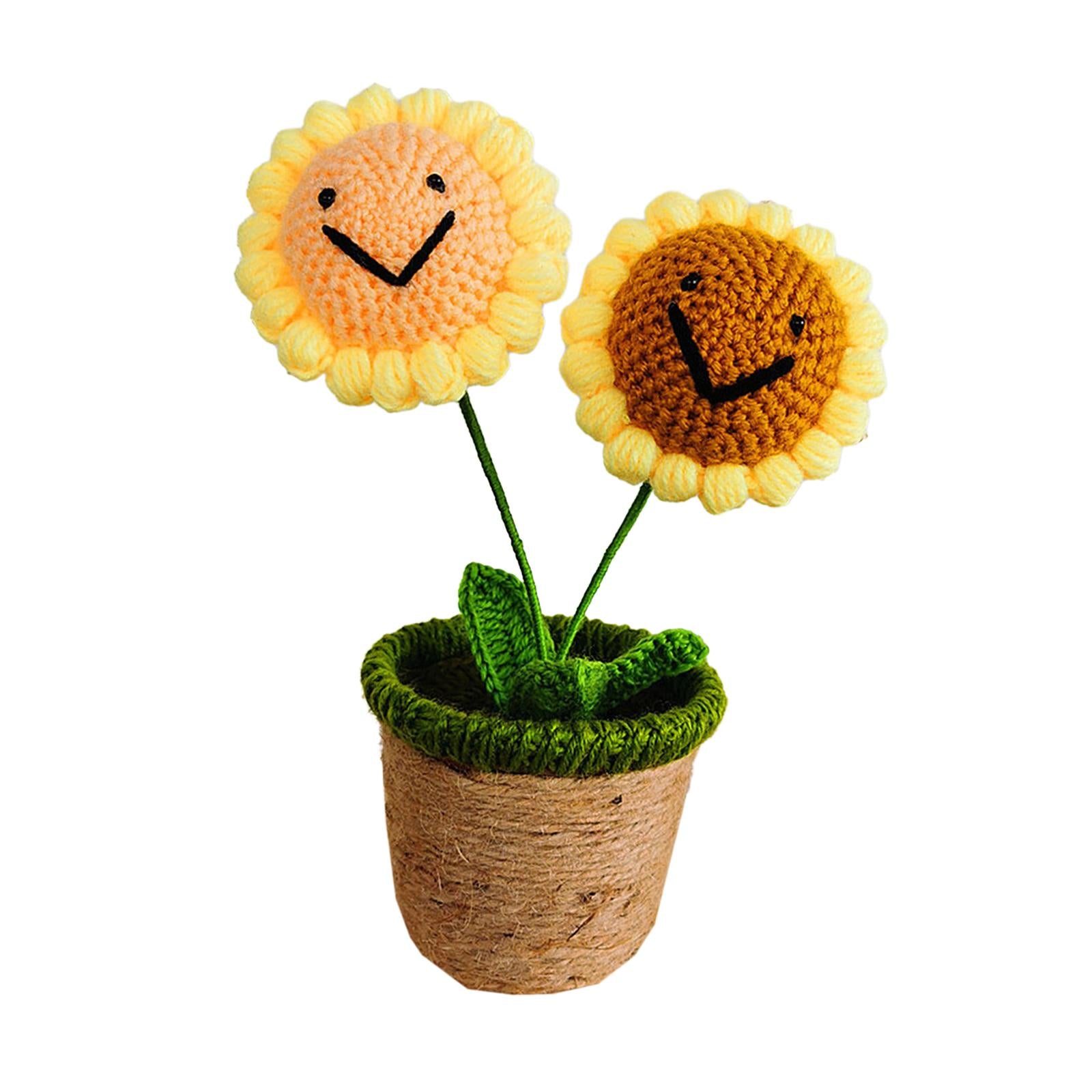 Crochet Potted Flower Eternal Blessing Handcrafted for Bathroom Desk Outdoor 2 Sunflower