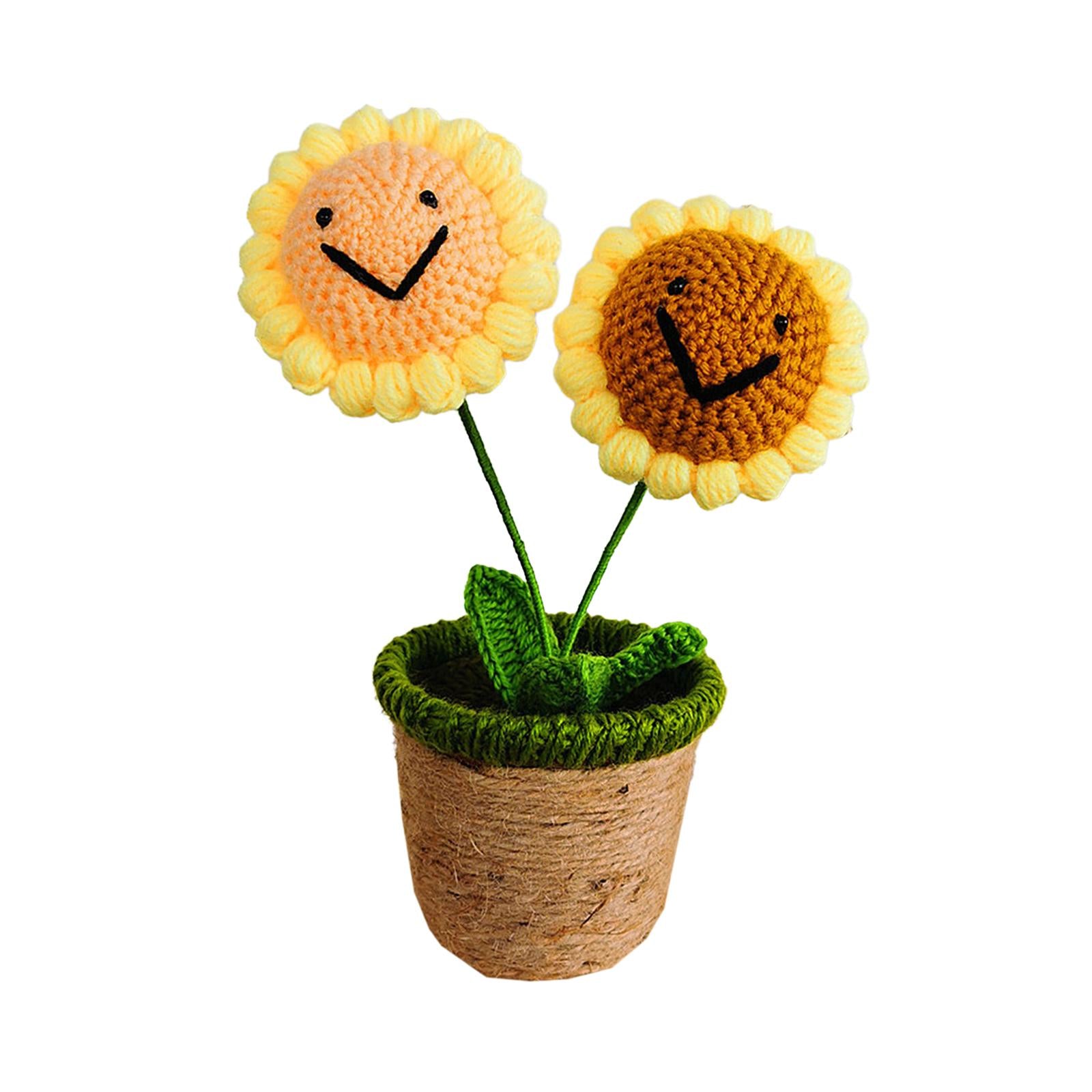 Crochet Potted Flower Eternal Blessing Handcrafted for Bathroom Desk Outdoor 2 Sunflower