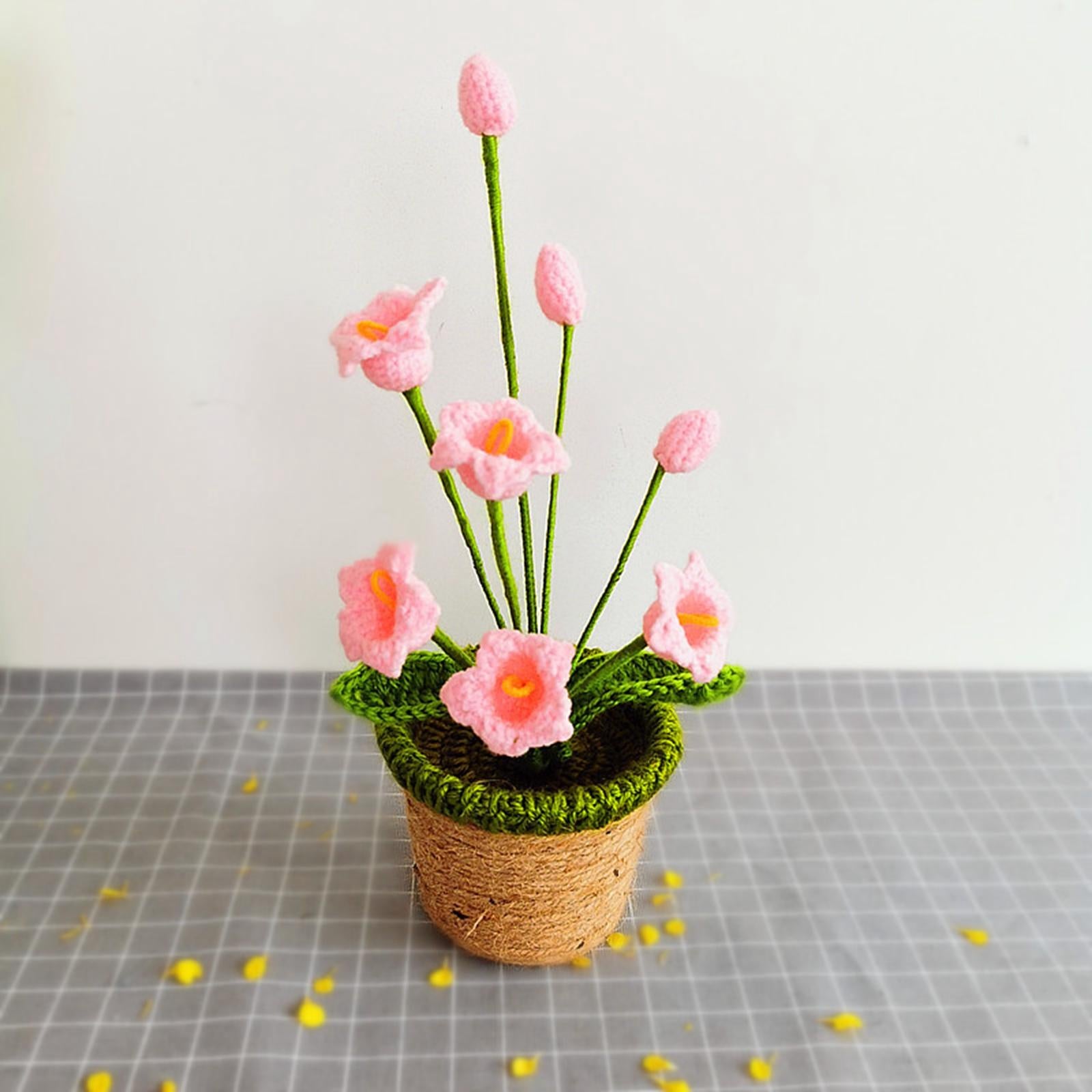 Crochet Potted Flower Eternal Blessing Handcrafted for Bathroom Desk Outdoor Bell orchid