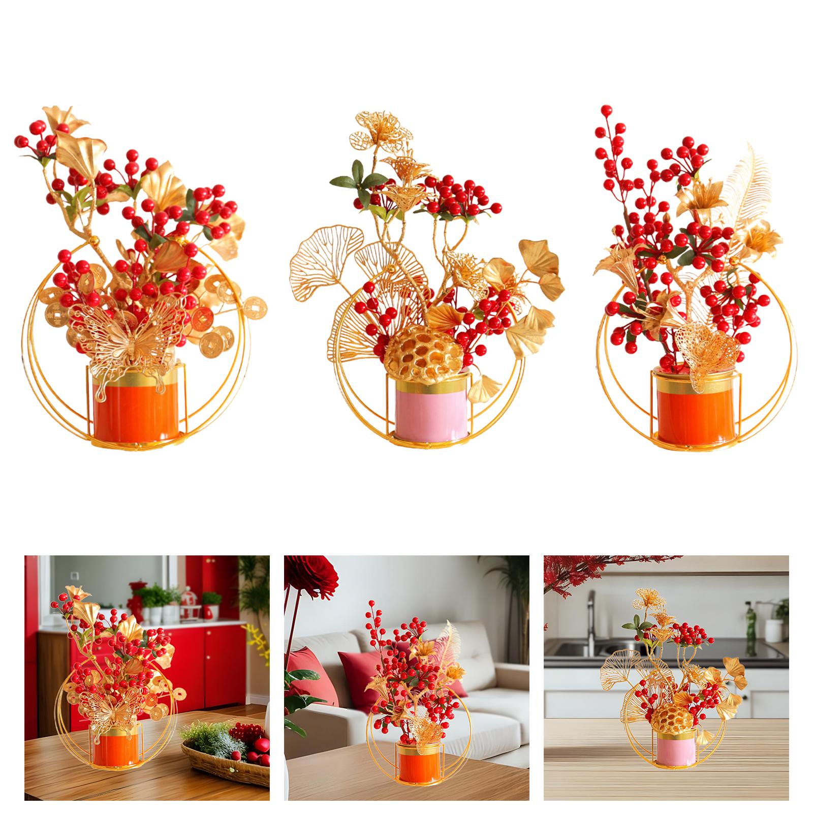 Chinese New Year Decorations Bonsai Plant Wedding Artificial Potted Flowers With Butterfly