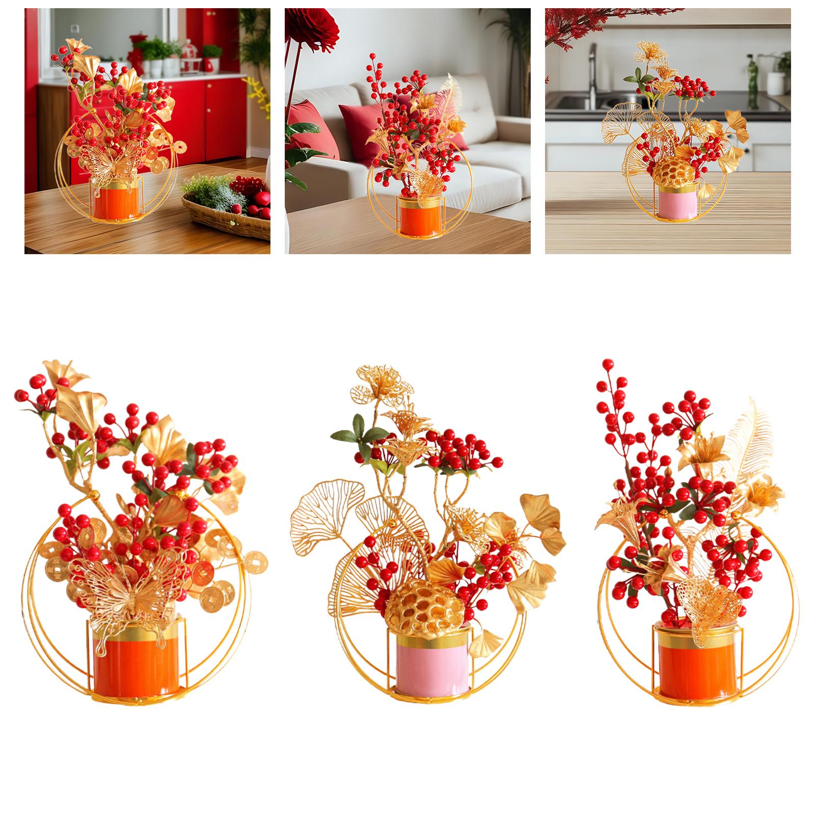 Chinese New Year Decorations Bonsai Plant Wedding Artificial Potted Flowers With Butterfly