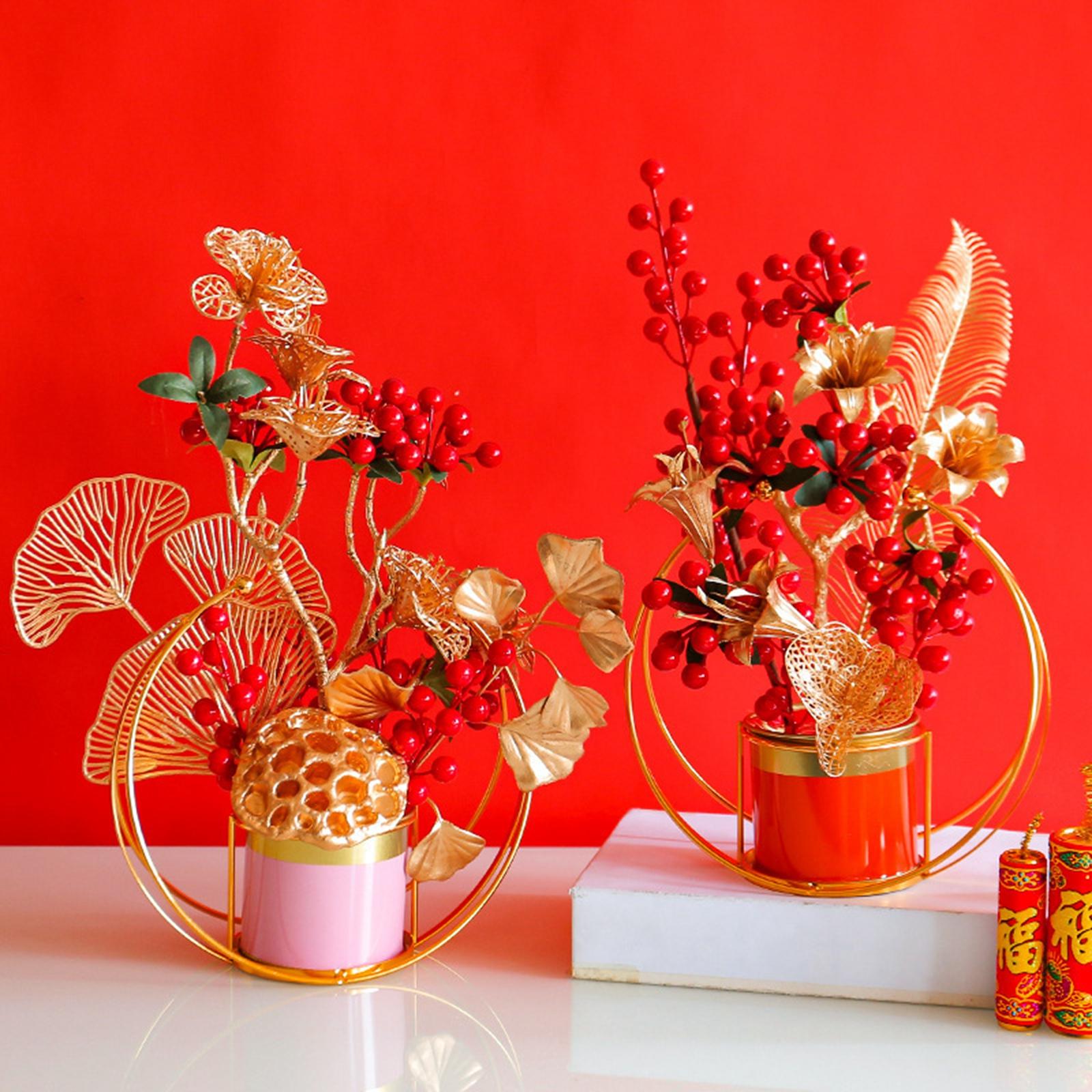 Chinese New Year Decorations Bonsai Plant Wedding Artificial Potted Flowers With Butterfly