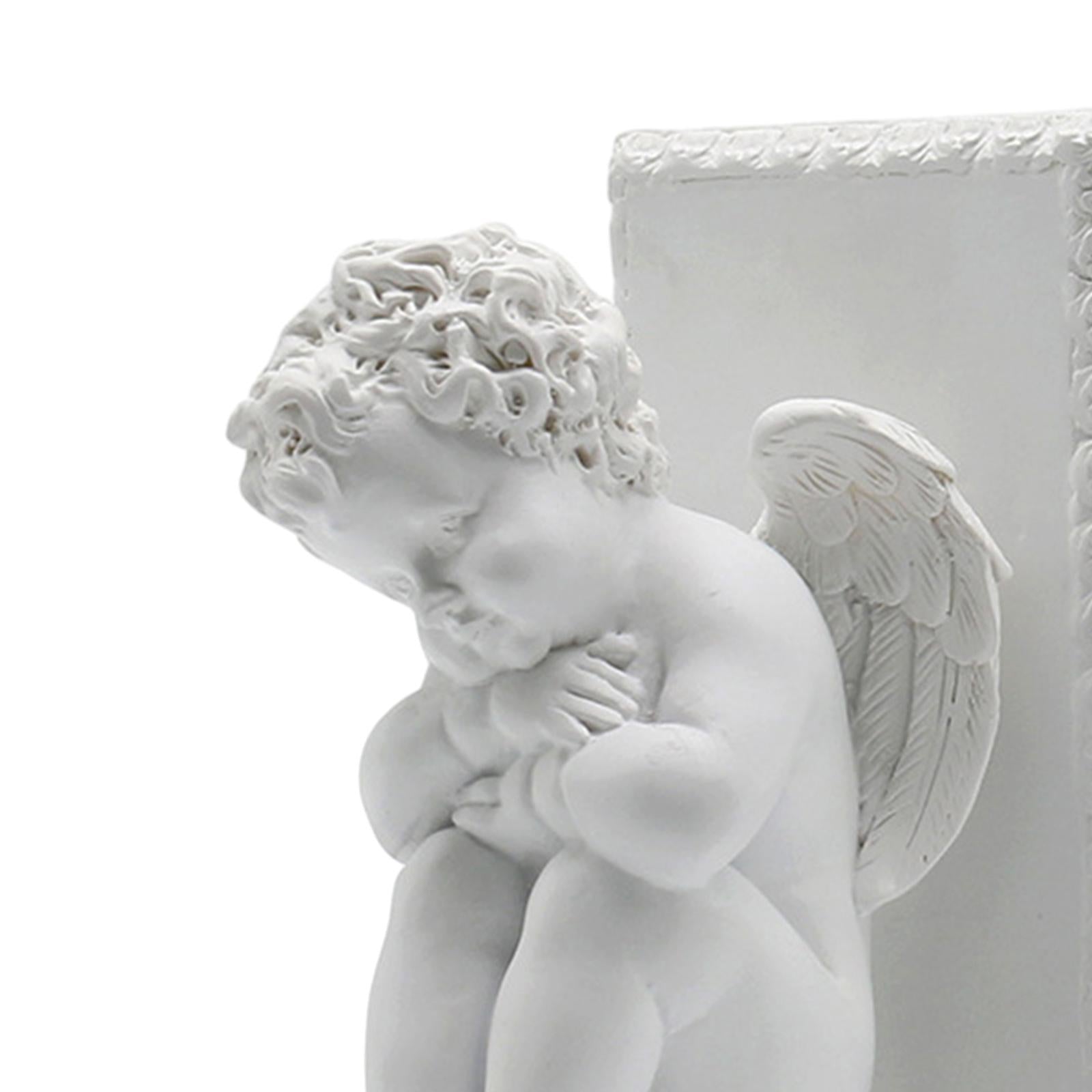 2Pcs Angel Statues Bookends Resin Desktop Ornament for Bookshelf Living Room