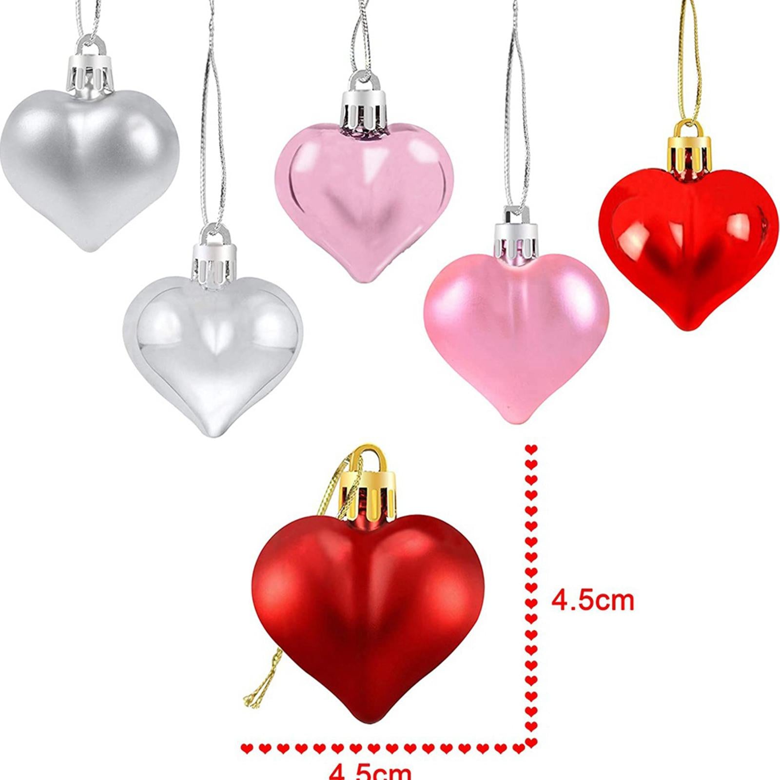12 Pieces Valentines Day Decor Heart Ornaments Romantic Heart Shaped Baubles silver