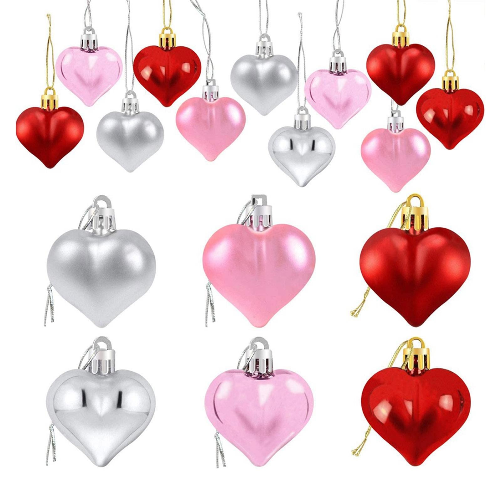 12 Pieces Valentines Day Decor Heart Ornaments Romantic Heart Shaped Baubles silver