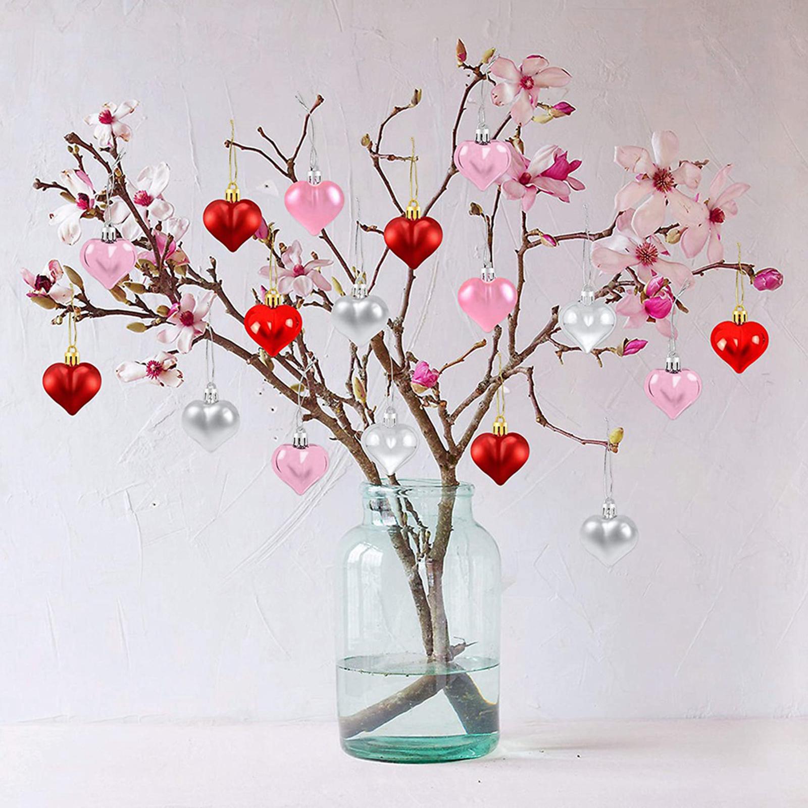 12 Pieces Valentines Day Decor Heart Ornaments Romantic Heart Shaped Baubles silver